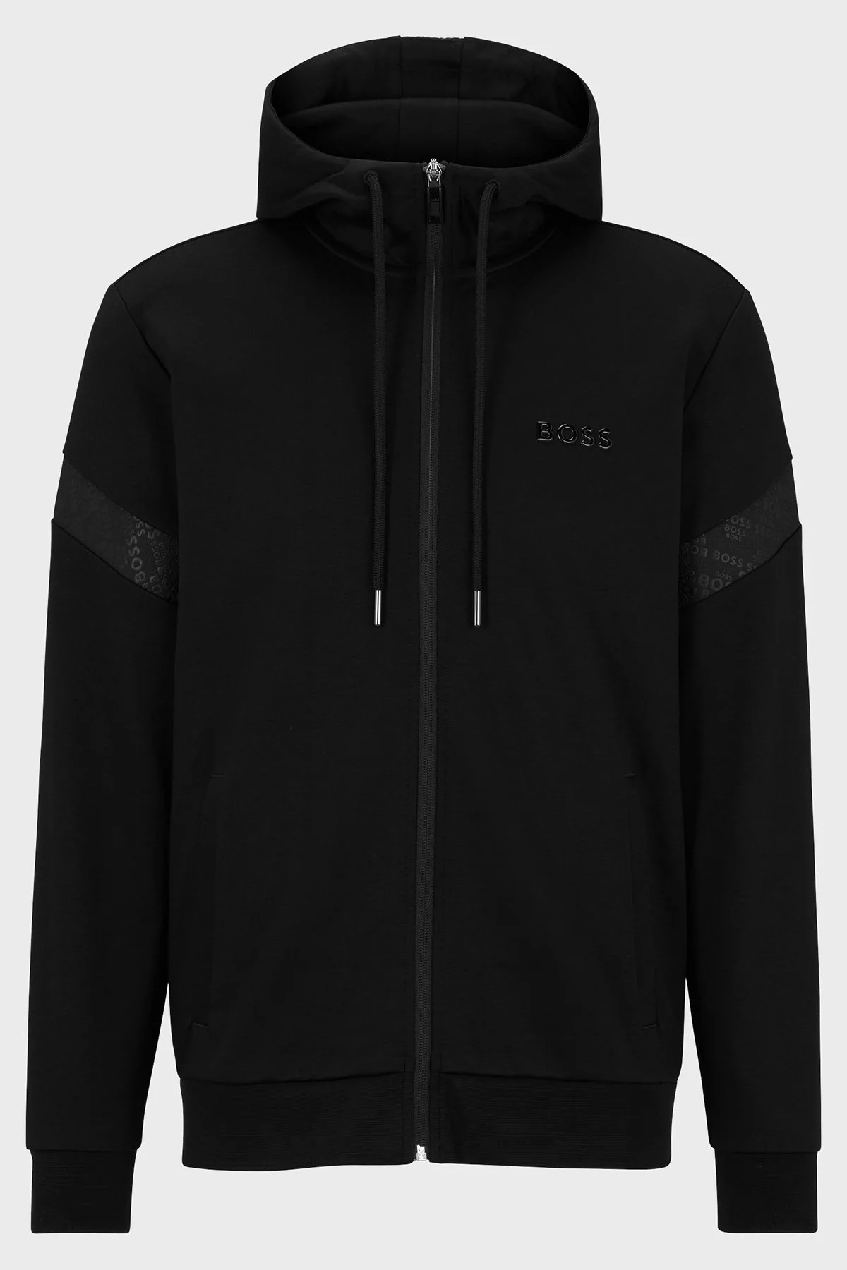 Boss Logo Şeritli Pamuk Karışımlı Kapüşonlu Relaxed Fit Erkek Sweat 50486845 001 SİYAH - 5