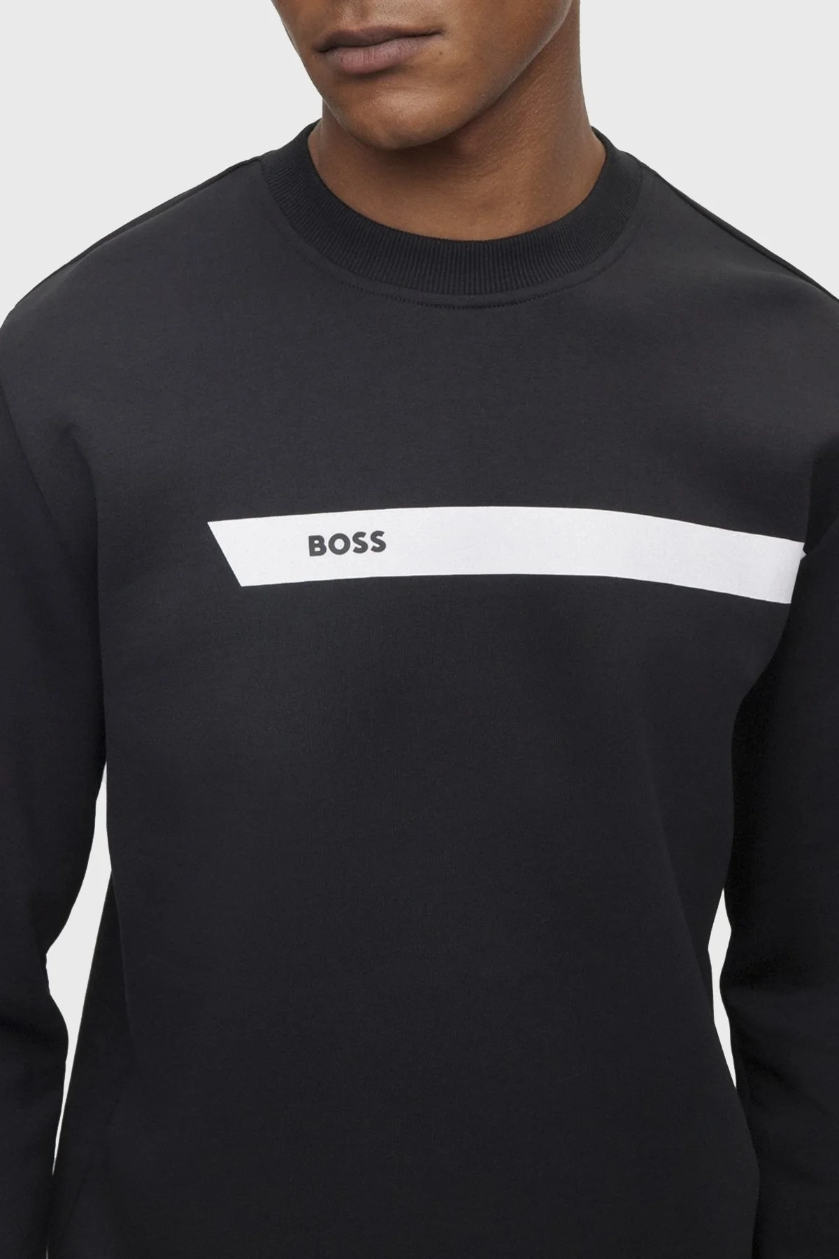 Boss Logo Şeritli Pamuklu Bisiklet Yaka Regular Fit Erkek Sweat 50498227 001 SİYAH - 2