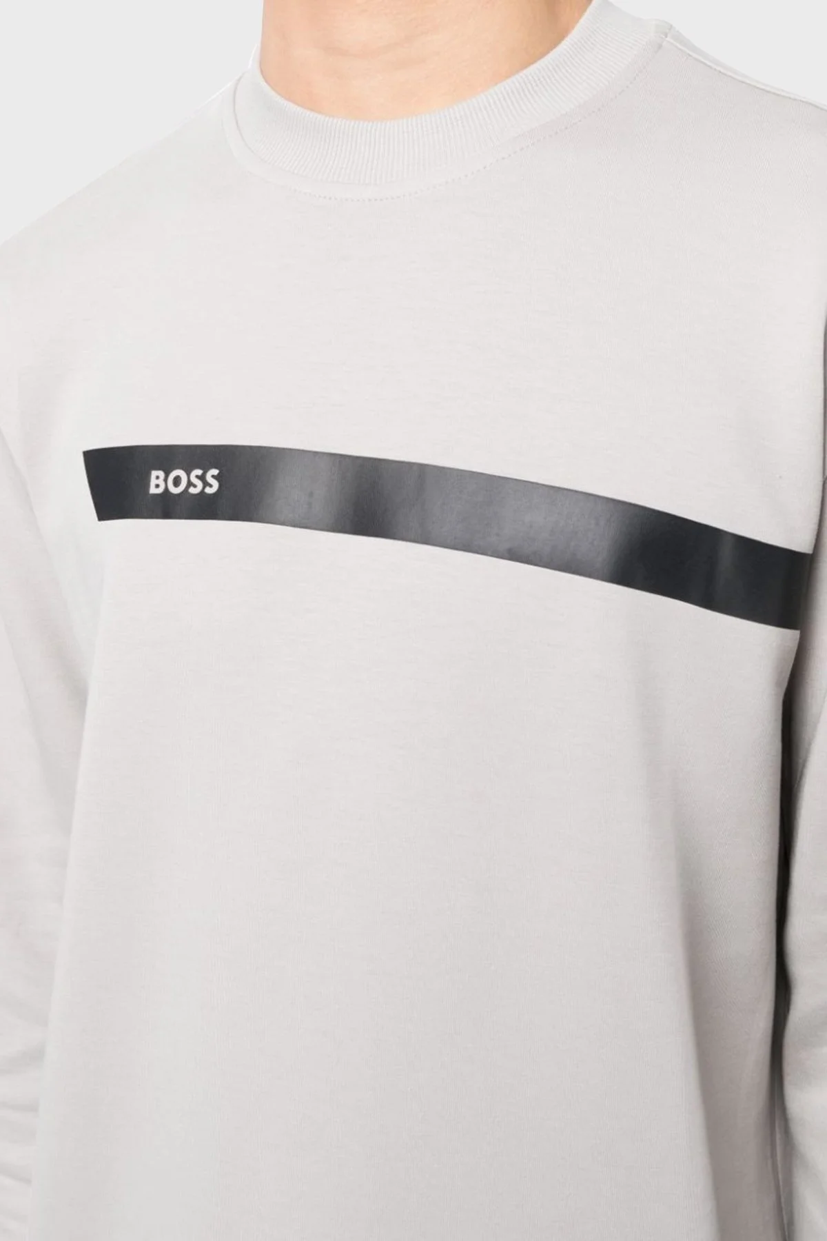 Boss Logo Şeritli Pamuklu Bisiklet Yaka Regular Fit Erkek Sweat 50498227 063 GRİ - 4