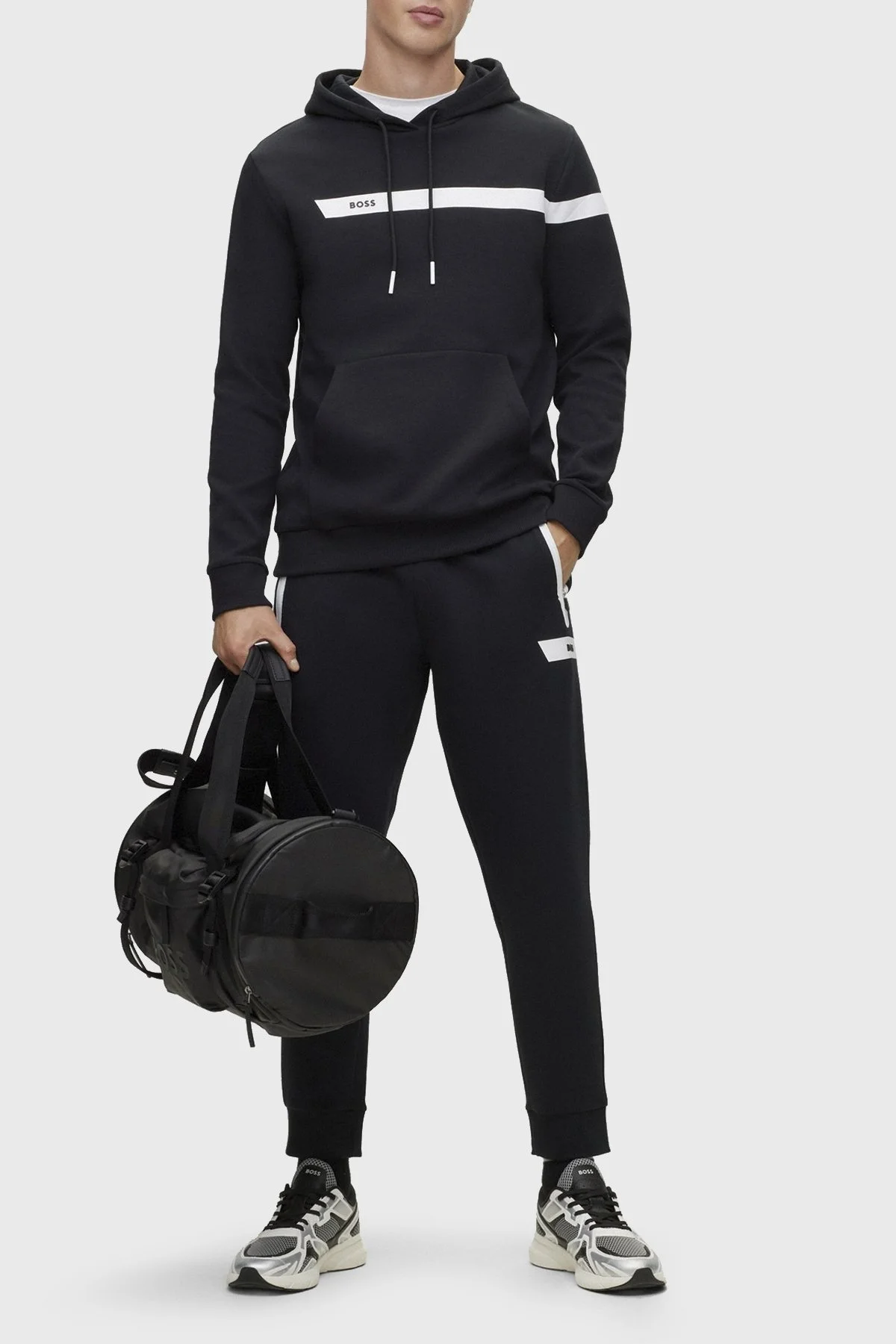 Boss Logo Şeritli Pamuklu Kapüşonlu Regular Fit Erkek Sweat 50498277 001 SİYAH - 3