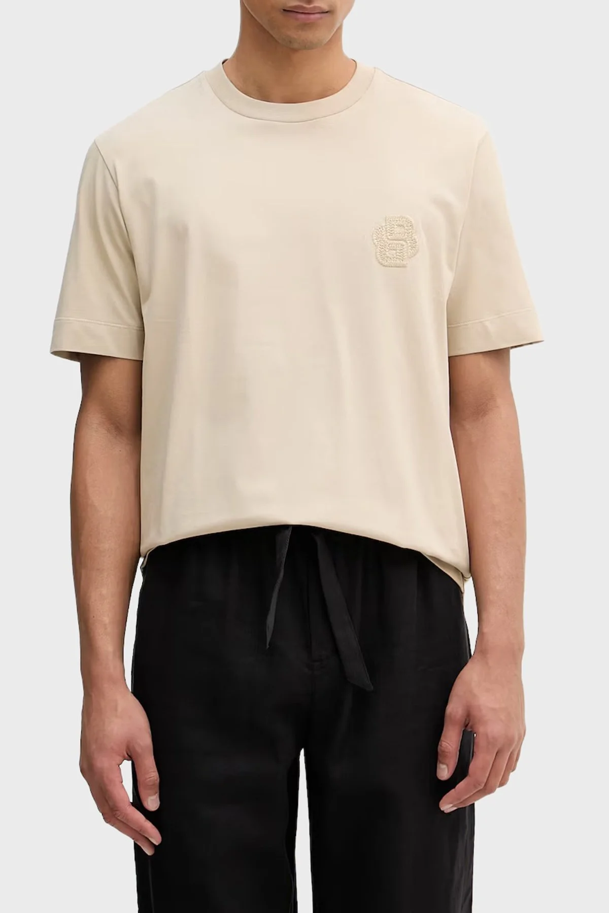 Boss Logolu % 100 Pamuk Bisiklet Yaka Erkek T Shirt 50560328 286 BEJ - 1