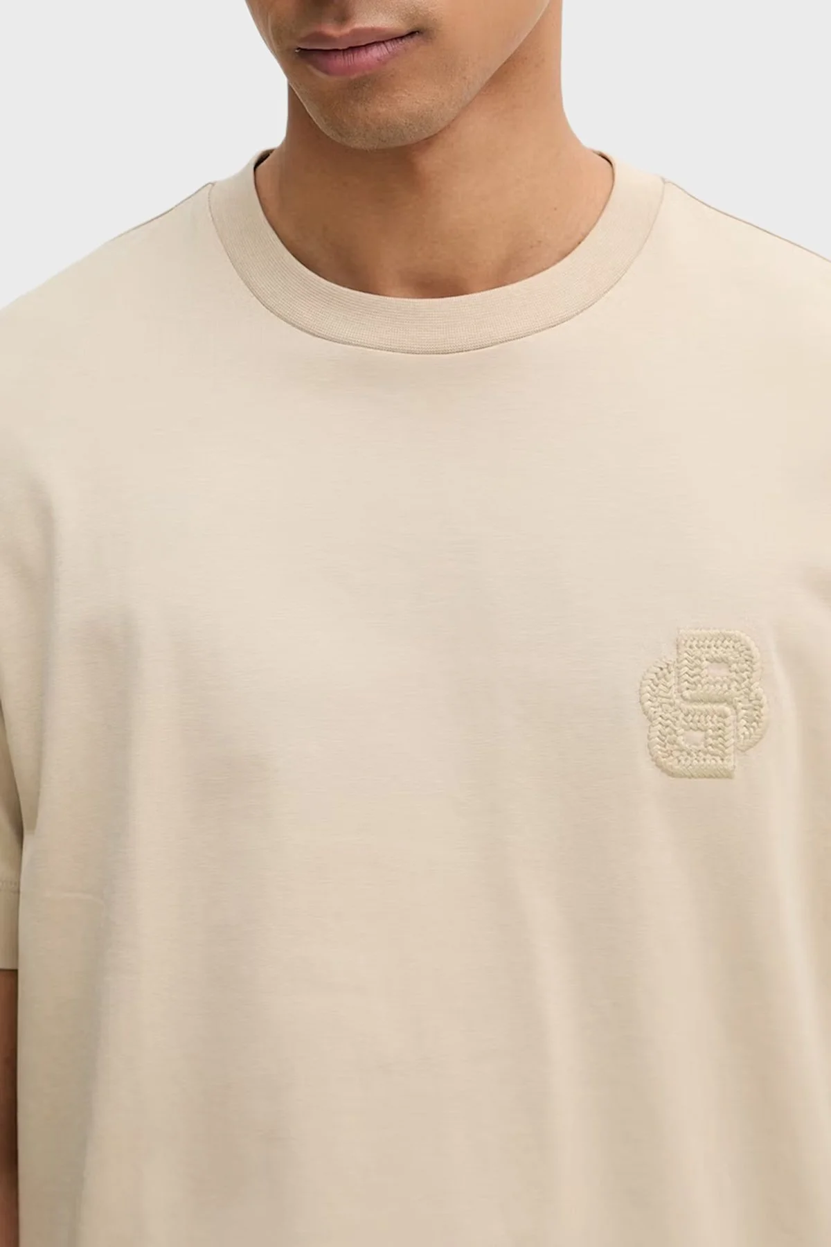 Boss Logolu % 100 Pamuk Bisiklet Yaka Erkek T Shirt 50560328 286 BEJ - 4