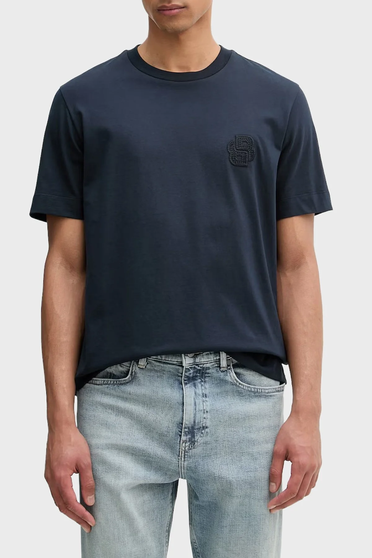 Boss Logolu % 100 Pamuk Bisiklet Yaka Erkek T Shirt 50560328 404 LACİVERT - 1