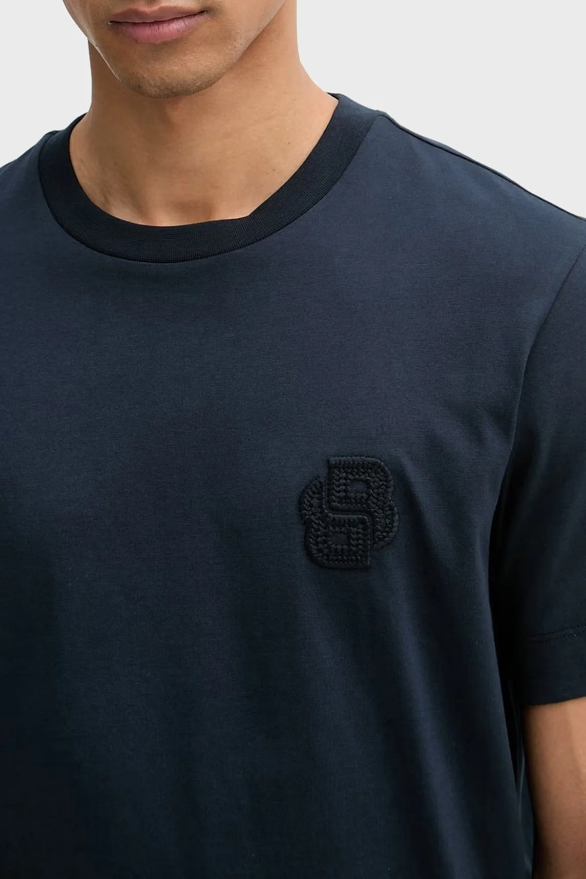 Boss Logolu % 100 Pamuk Bisiklet Yaka Erkek T Shirt 50560328 404 LACİVERT - 4