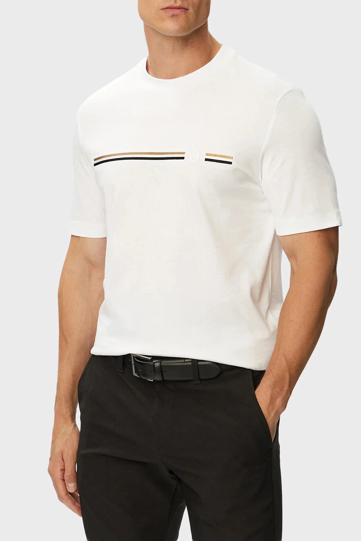 Boss Logolu % 100 Pamuk Bisiklet Yaka Erkek T Shirt 50565785 100 Beyaz - 1