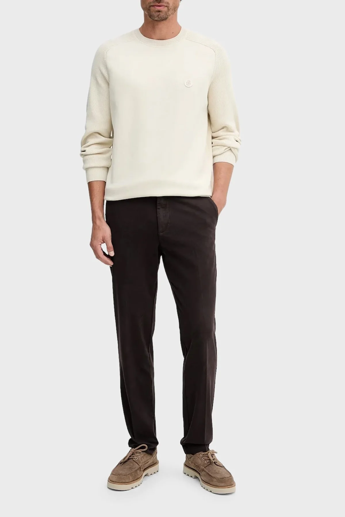 Boss Logolu % 100 Pamuk Regular Fit Bisiklet Yaka Erkek Kazak 50543136 131 EKRU - 2