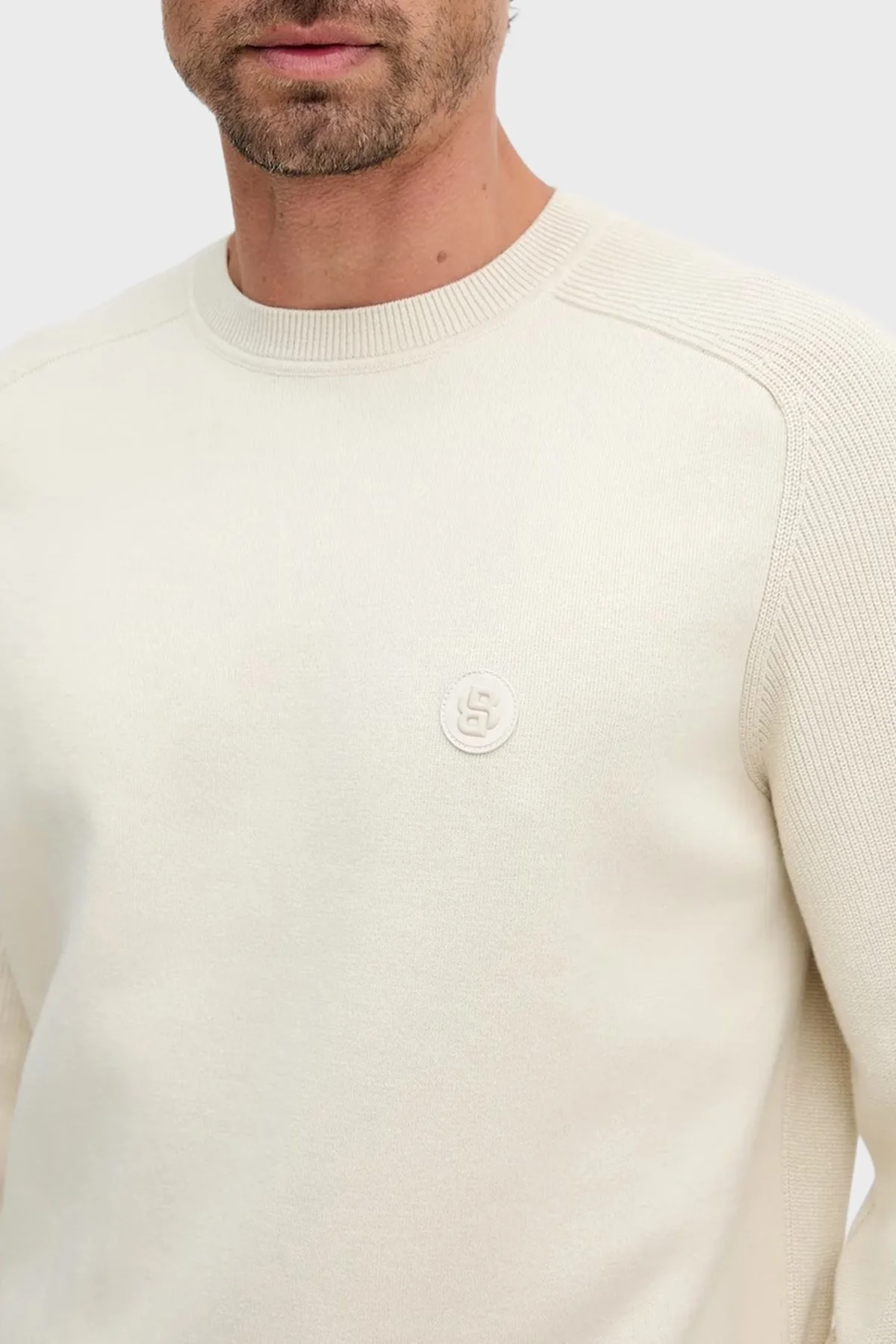 Boss Logolu % 100 Pamuk Regular Fit Bisiklet Yaka Erkek Kazak 50543136 131 EKRU - 4