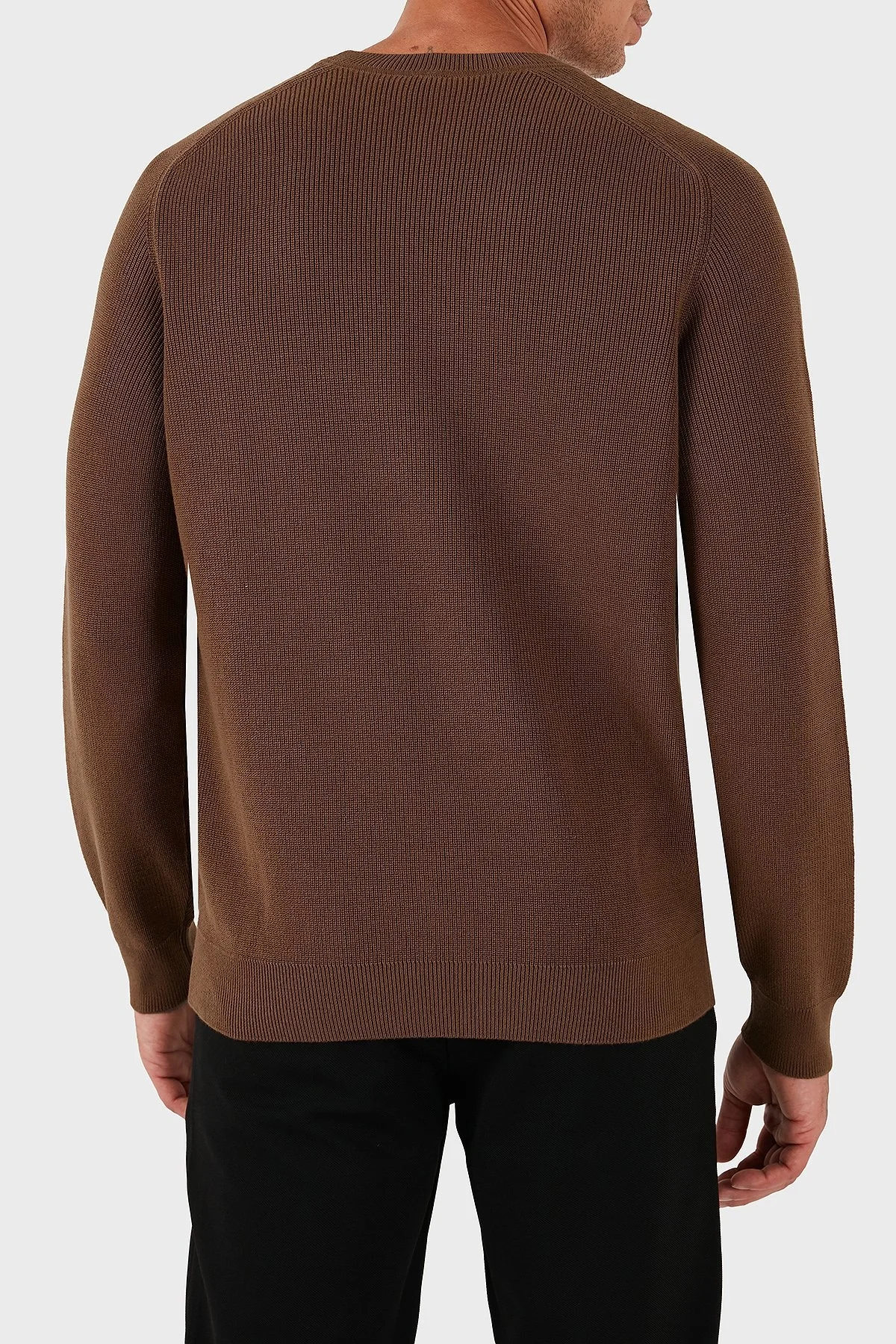 Boss Logolu % 100 Pamuk Regular Fit Bisiklet Yaka Erkek Kazak 50543136 217 KAHVE - 3