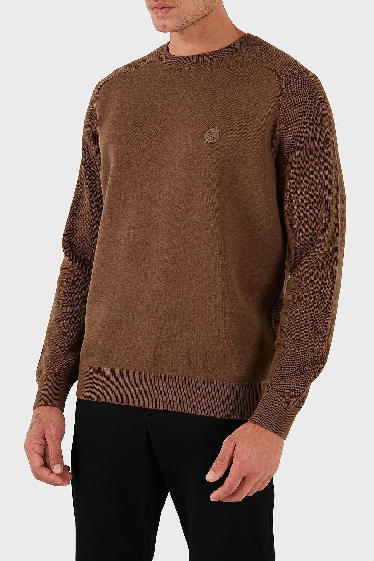 Boss Logolu % 100 Pamuk Regular Fit Bisiklet Yaka Erkek Kazak 50543136 217 KAHVE - 4