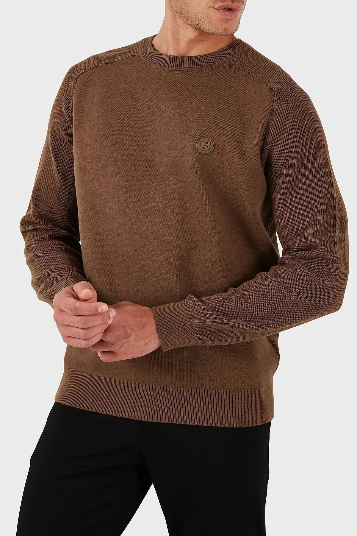 Boss Logolu % 100 Pamuk Regular Fit Bisiklet Yaka Erkek Kazak 50543136 217 KAHVE - 5