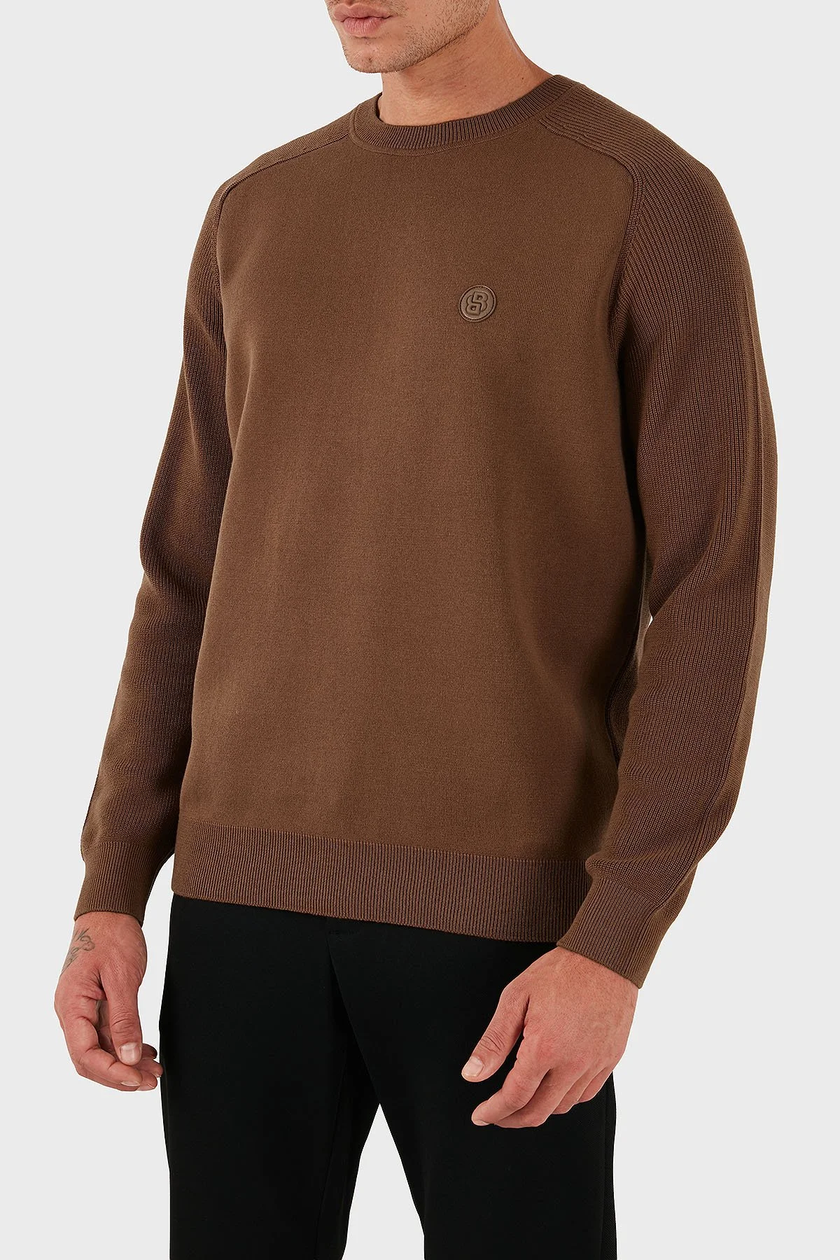 Boss Logolu % 100 Pamuk Regular Fit Bisiklet Yaka Erkek Kazak 50543136 217 KAHVE - 4