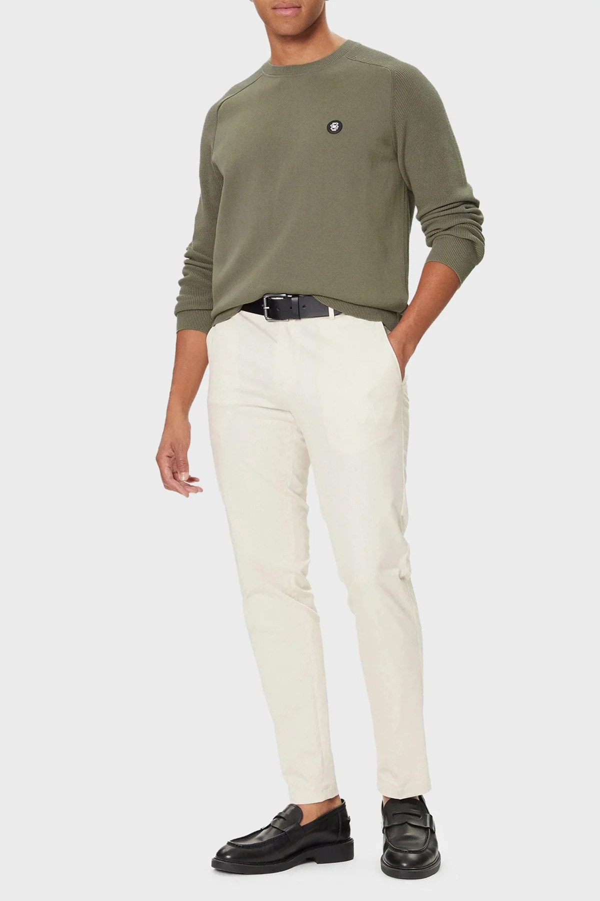 Boss Logolu % 100 Pamuk Regular Fit Bisiklet Yaka Erkek Kazak 50543136 245 HAKİ - 2