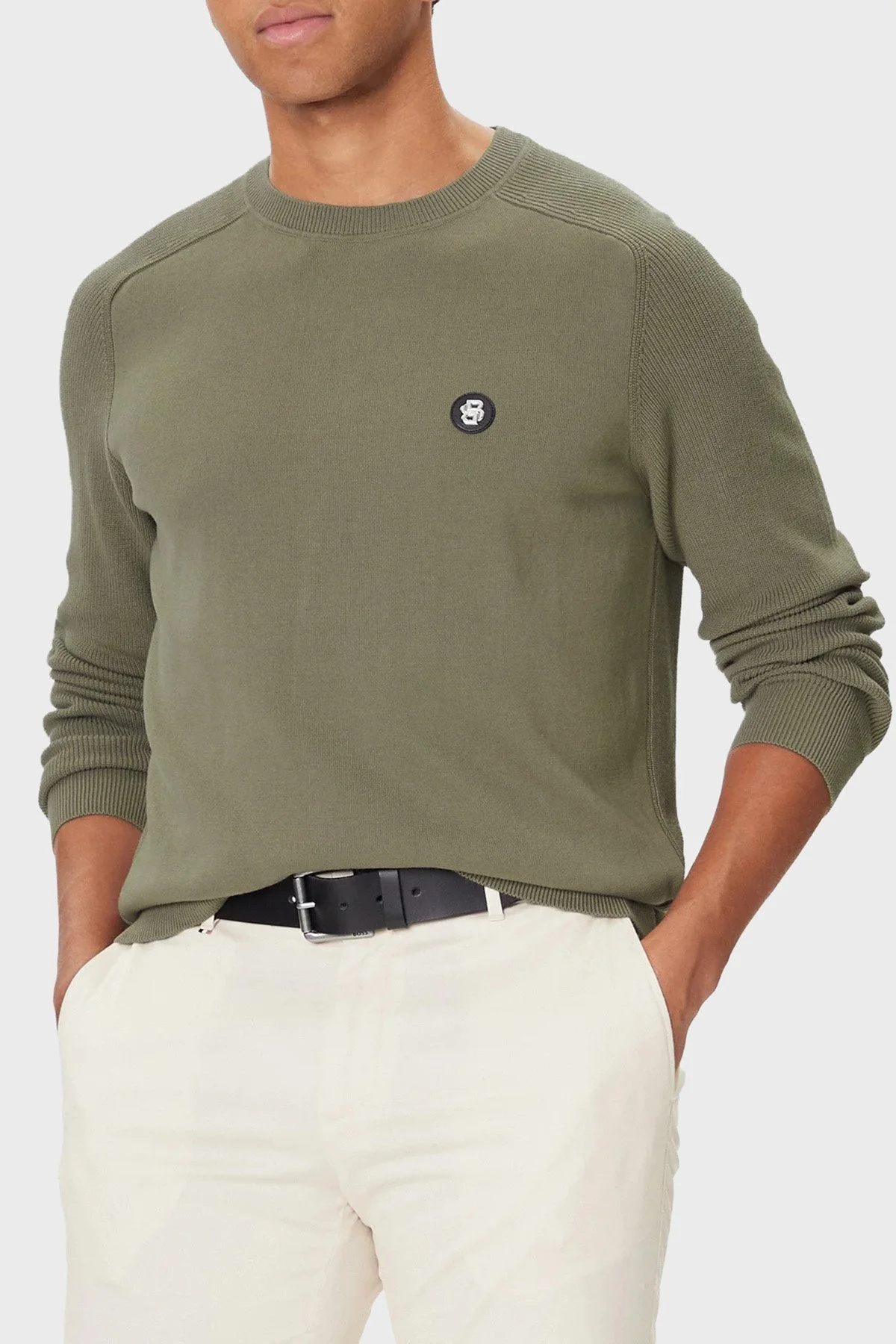 Boss Logolu % 100 Pamuk Regular Fit Bisiklet Yaka Erkek Kazak 50543136 245 HAKİ - 1