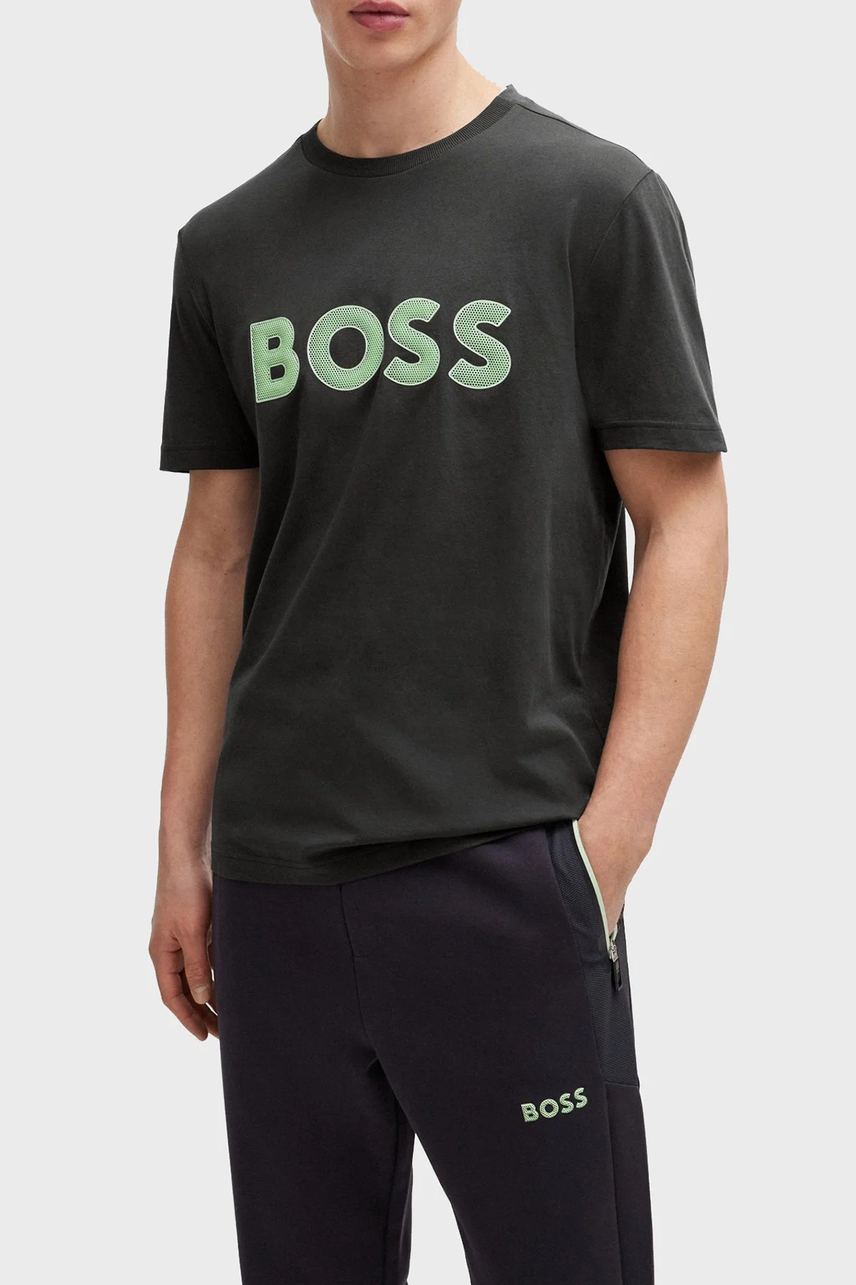 Boss Logolu % 100 Pamuk Regular Fit Bisiklet Yaka Erkek T Shirt 50512866 016 ANTRASİT - 1