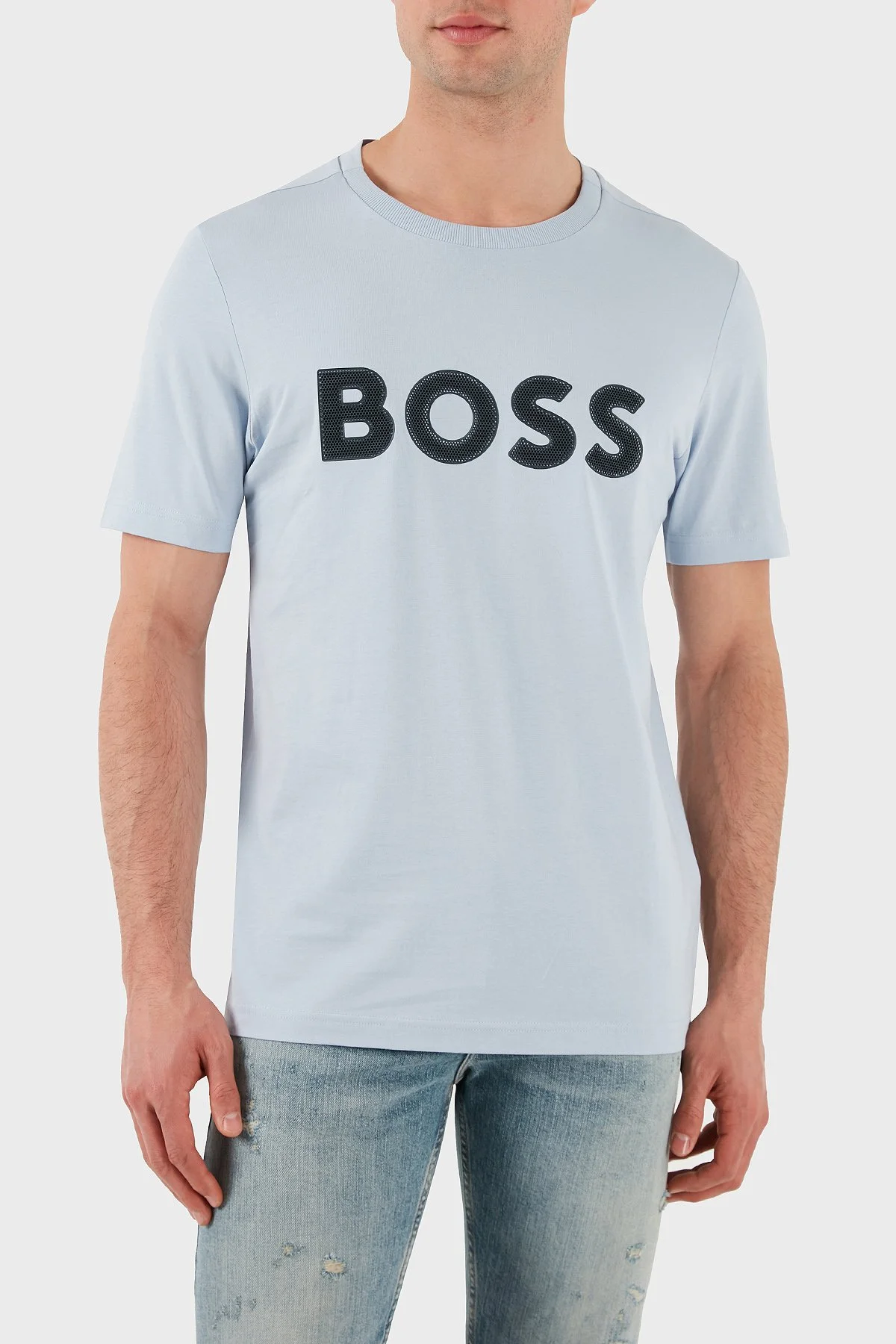 Boss Logolu % 100 Pamuk Regular Fit Bisiklet Yaka Erkek T Shirt 50512866 527 AÇIK MAVİ - 1