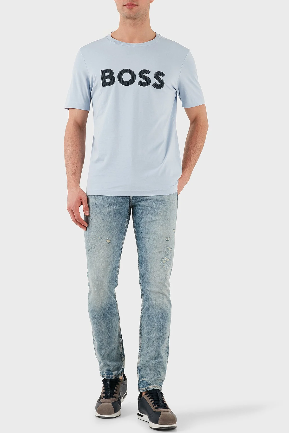 Boss Logolu % 100 Pamuk Regular Fit Bisiklet Yaka Erkek T Shirt 50512866 527 AÇIK MAVİ - 2