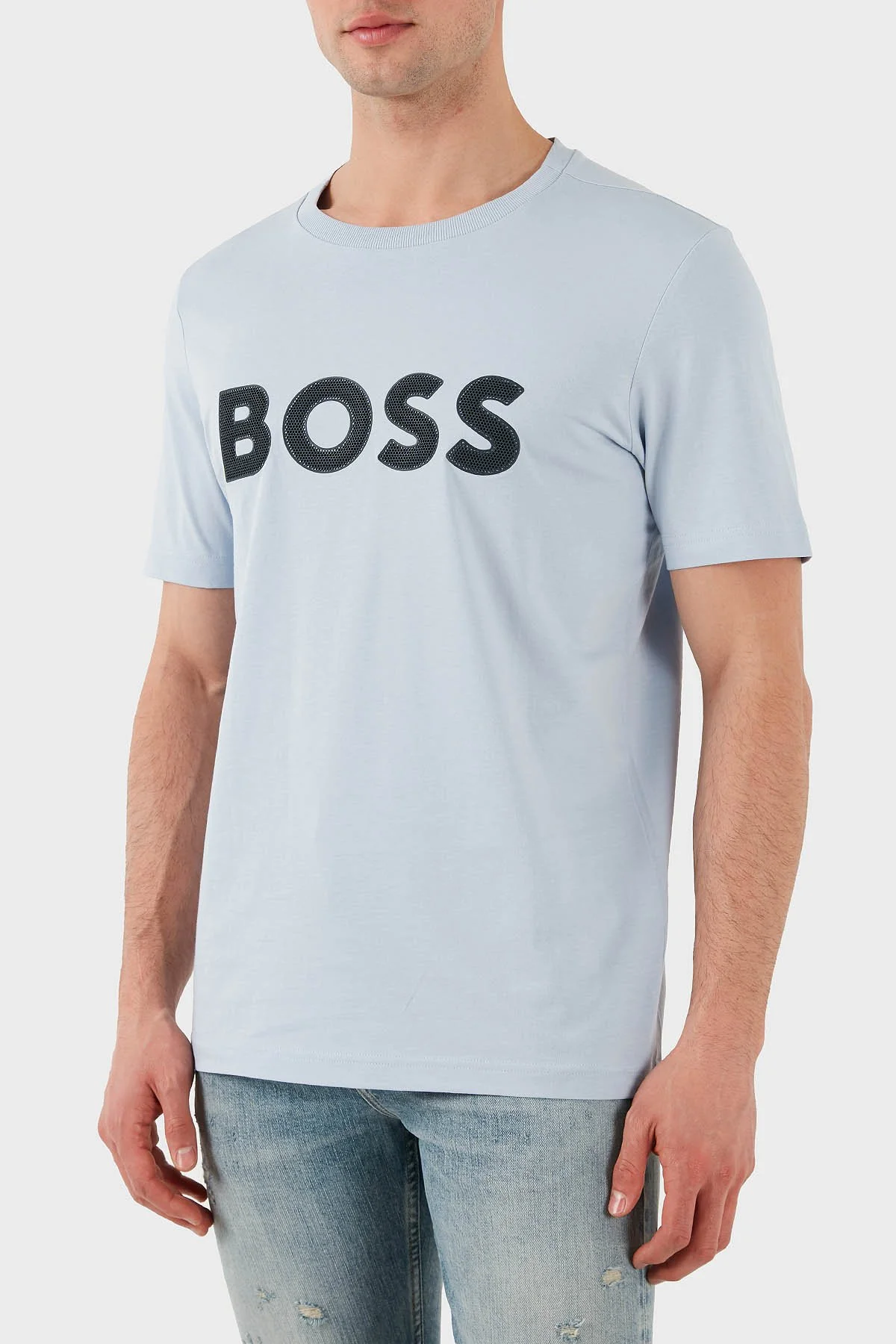 Boss Logolu % 100 Pamuk Regular Fit Bisiklet Yaka Erkek T Shirt 50512866 527 AÇIK MAVİ - 4