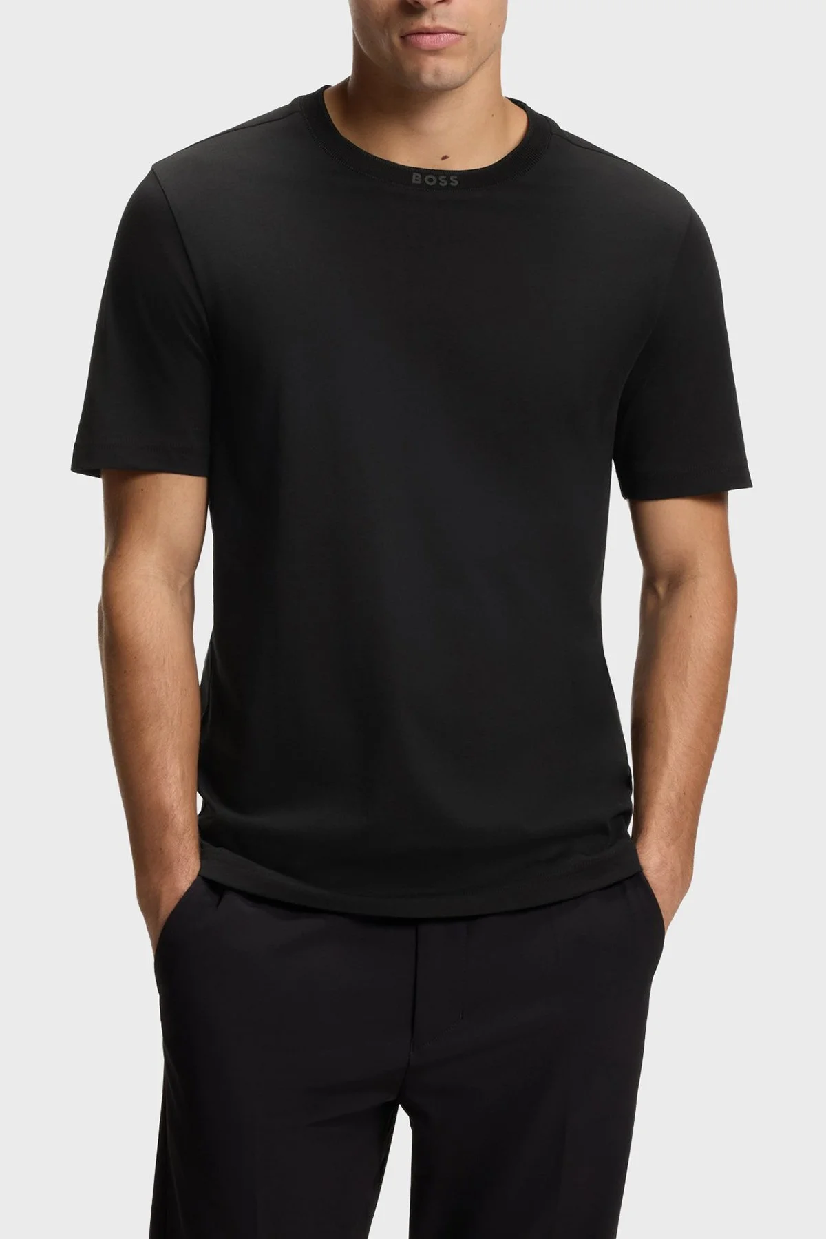 Boss Logolu % 100 Pamuk Regular Fit Bisiklet Yaka Erkek T Shirt 50554862 001 SİYAH - 1