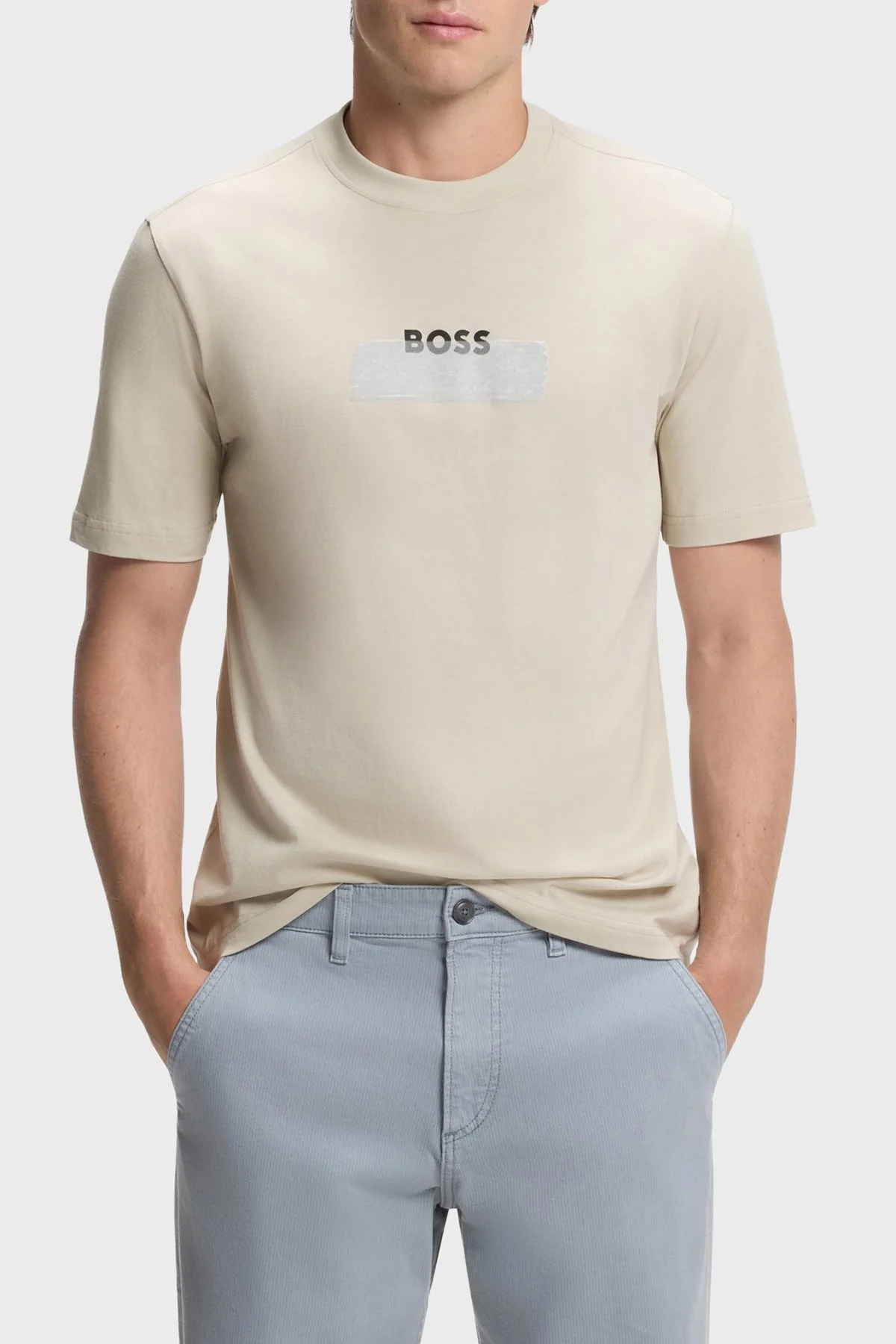 Boss Logolu % 100 Pamuk Regular Fit Bisiklet Yaka Erkek T Shirt 50566606 271 Bej - 1