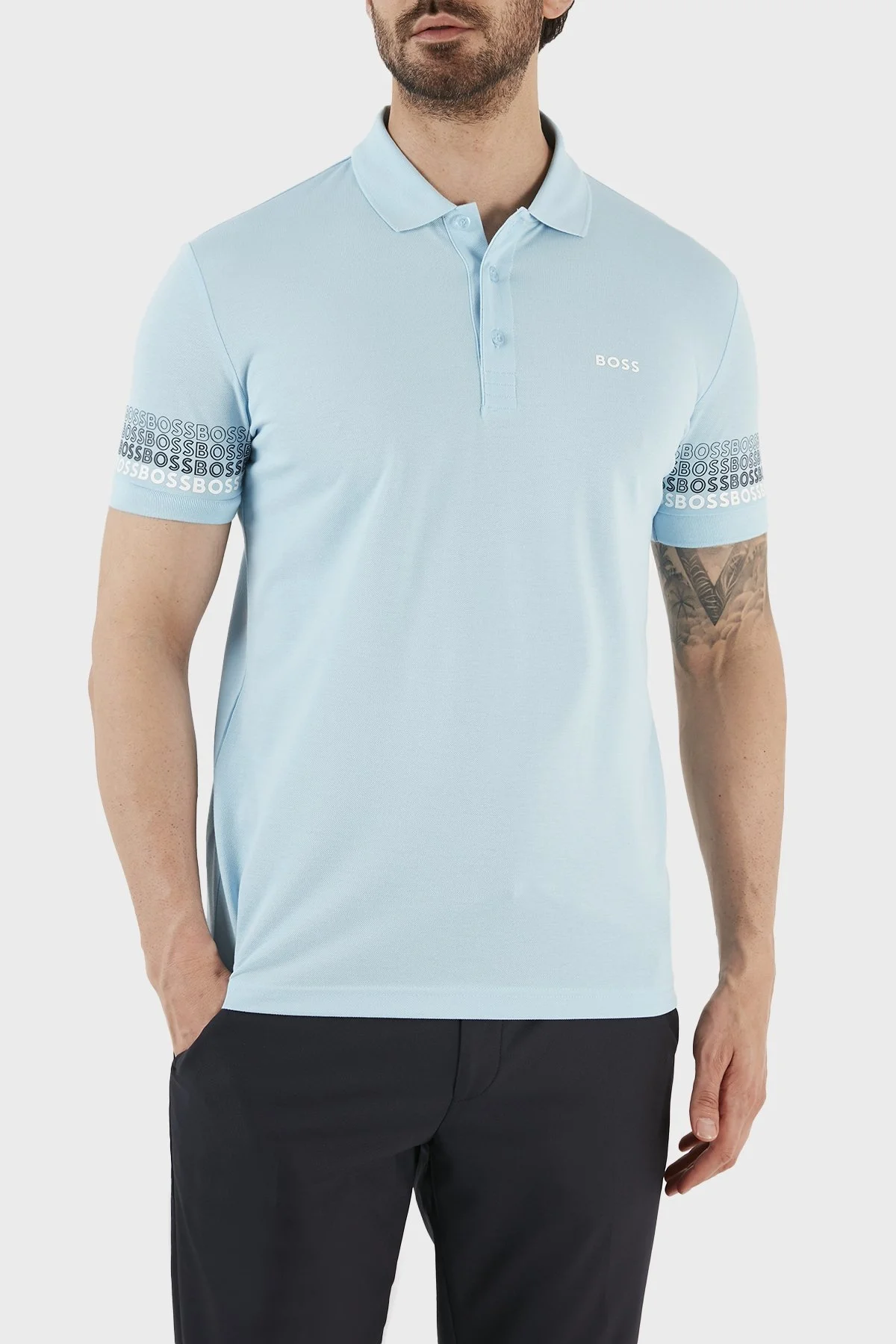 Boss Logolu % 100 Pamuk Regular Fit Düğmeli Erkek Polo T Shirt 50488293 451 AÇIK MAVİ - 1