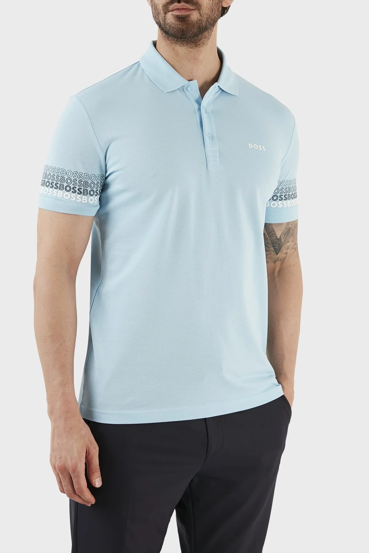 Boss Logolu % 100 Pamuk Regular Fit Düğmeli Erkek Polo T Shirt 50488293 451 AÇIK MAVİ - 2