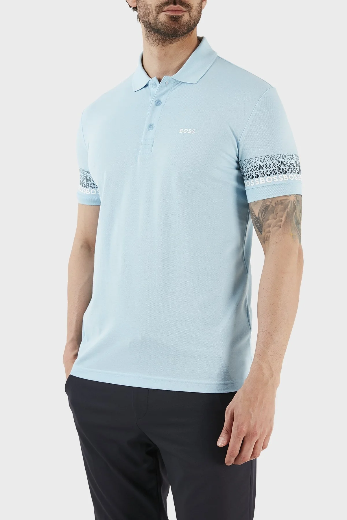 Boss Logolu % 100 Pamuk Regular Fit Düğmeli Erkek Polo T Shirt 50488293 451 AÇIK MAVİ - 3
