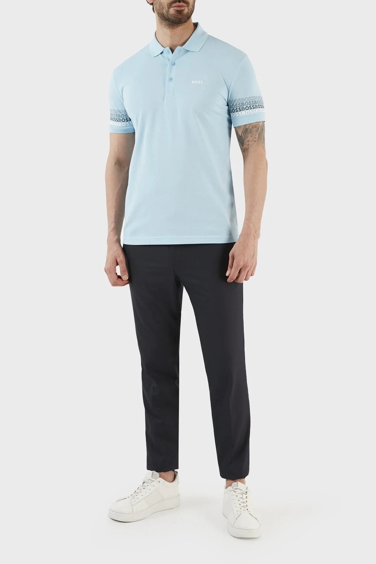 Boss Logolu % 100 Pamuk Regular Fit Düğmeli Erkek Polo T Shirt 50488293 451 AÇIK MAVİ - 4