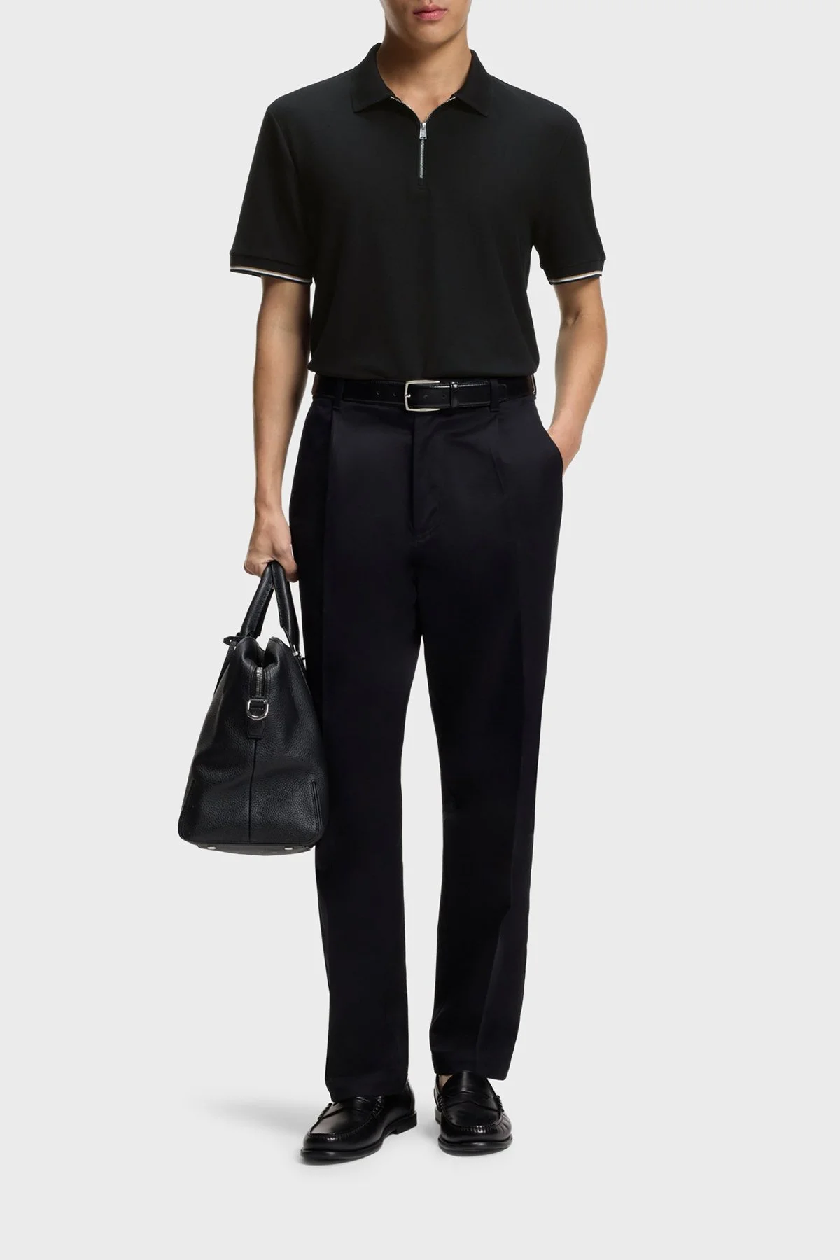 Boss Logolu % 100 Pamuk Regular Fit Yarım Fermuarlı Erkek Polo 50555108 001 SİYAH - 2