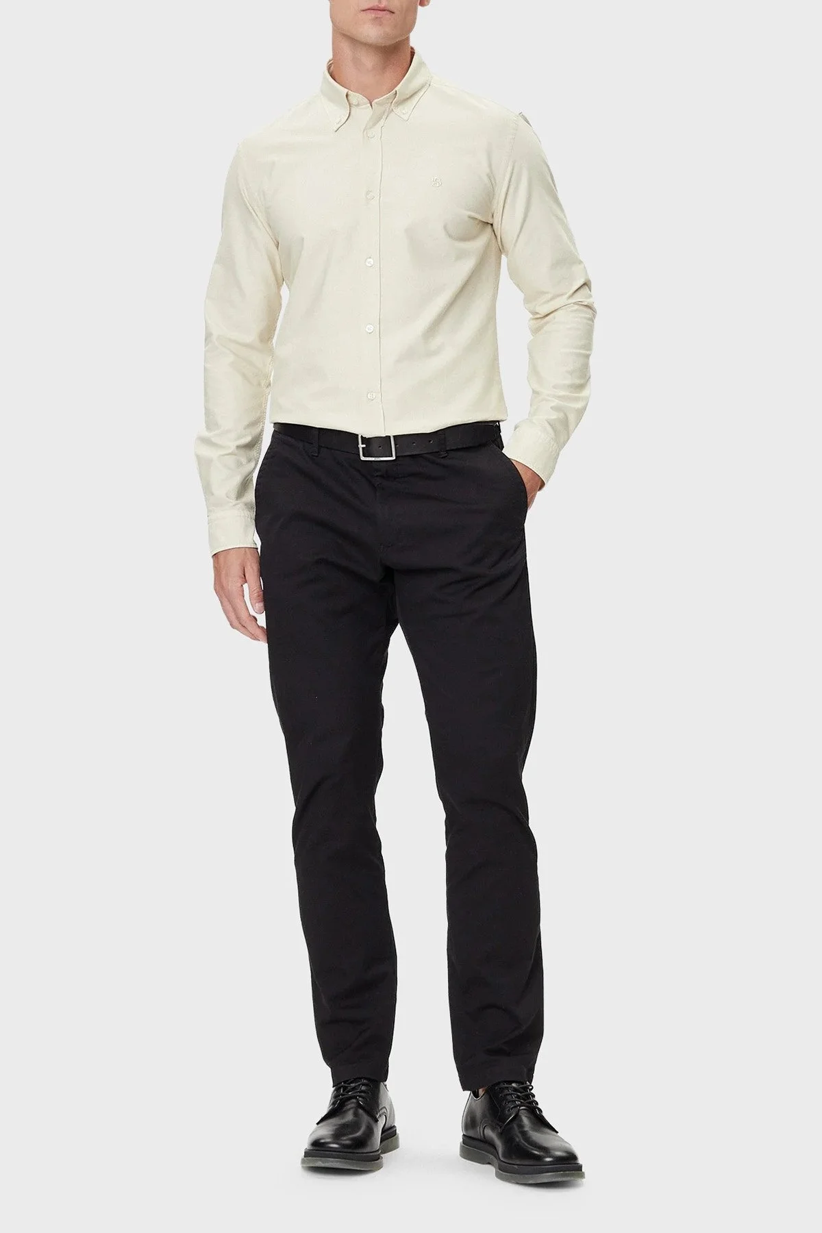 Boss Logolu % 100 Pamuk Slim Fit Düğmeli Yaka Erkek Gömlek 50544917 131 EKRU - 2