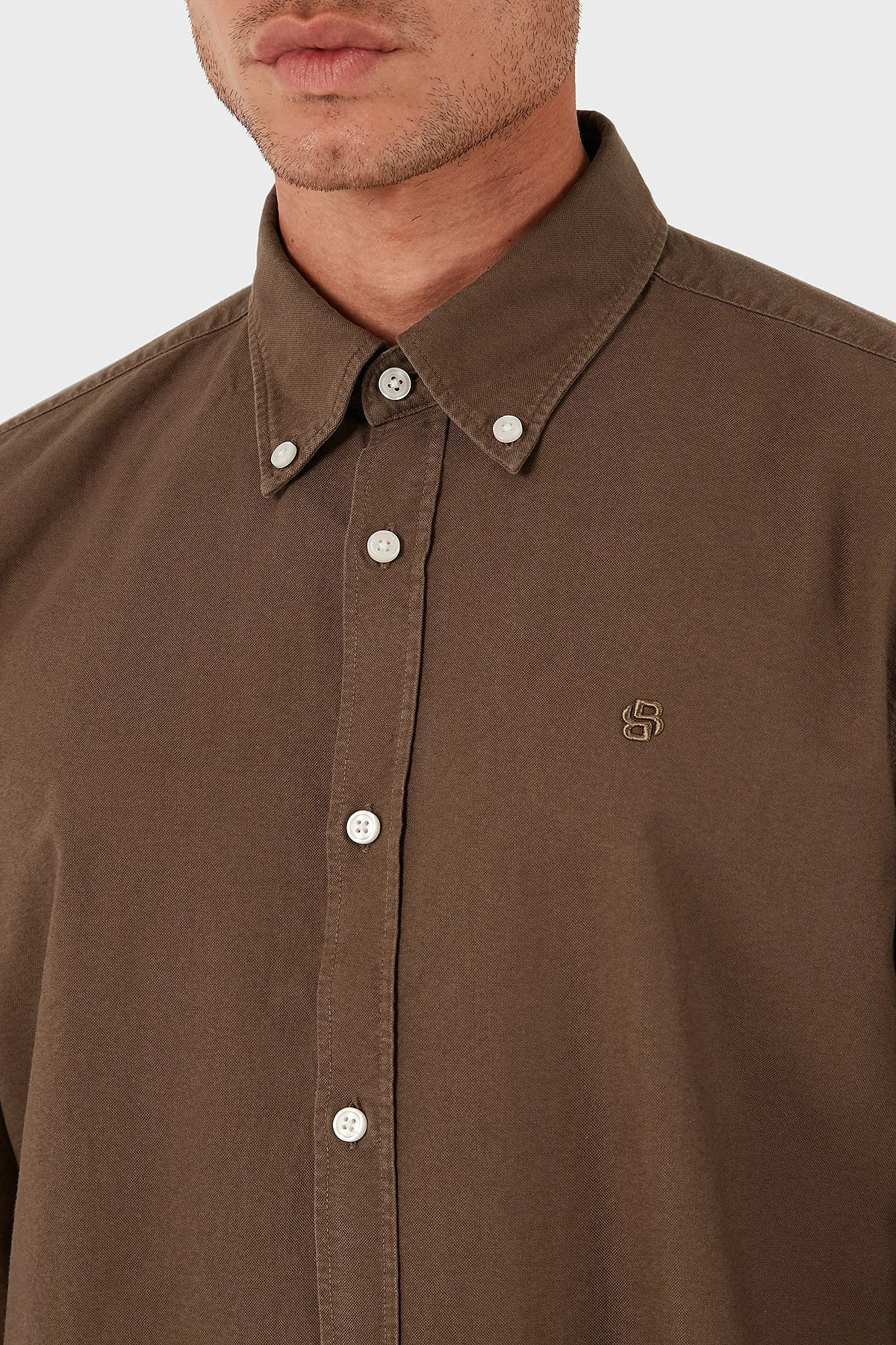 Boss Logolu % 100 Pamuk Slim Fit Düğmeli Yaka Erkek Gömlek 50544917 217 KAHVE - 12