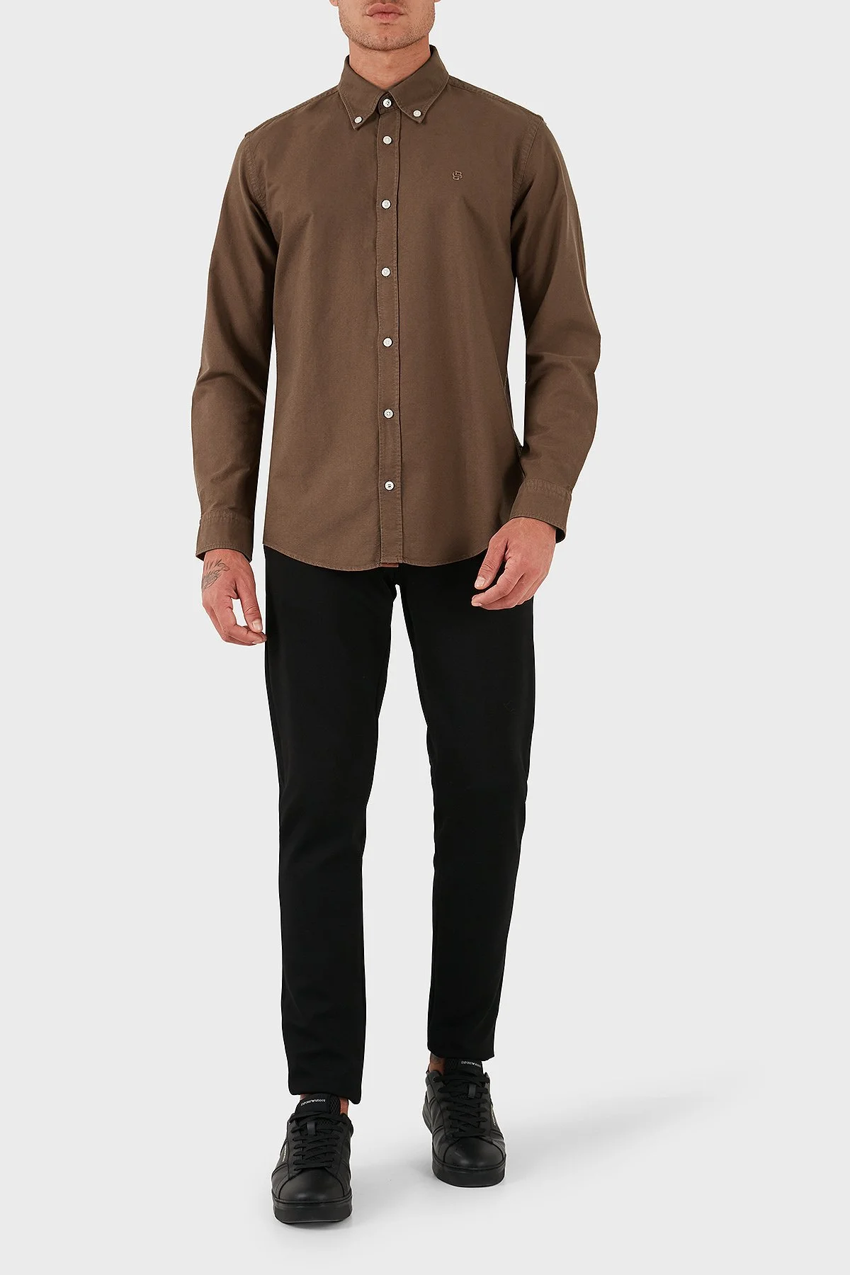 Boss Logolu % 100 Pamuk Slim Fit Düğmeli Yaka Erkek Gömlek 50544917 217 KAHVE - 2