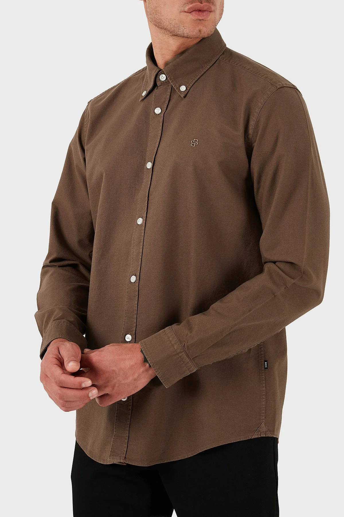 Boss Logolu % 100 Pamuk Slim Fit Düğmeli Yaka Erkek Gömlek 50544917 217 KAHVE - 5