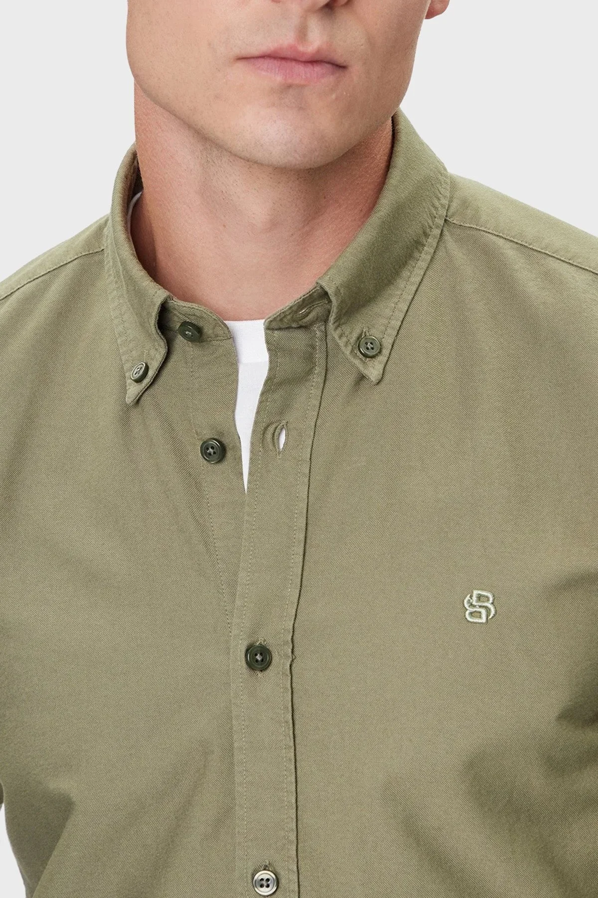 Boss Logolu % 100 Pamuk Slim Fit Düğmeli Yaka Erkek Gömlek 50544917 314 HAKİ - 4