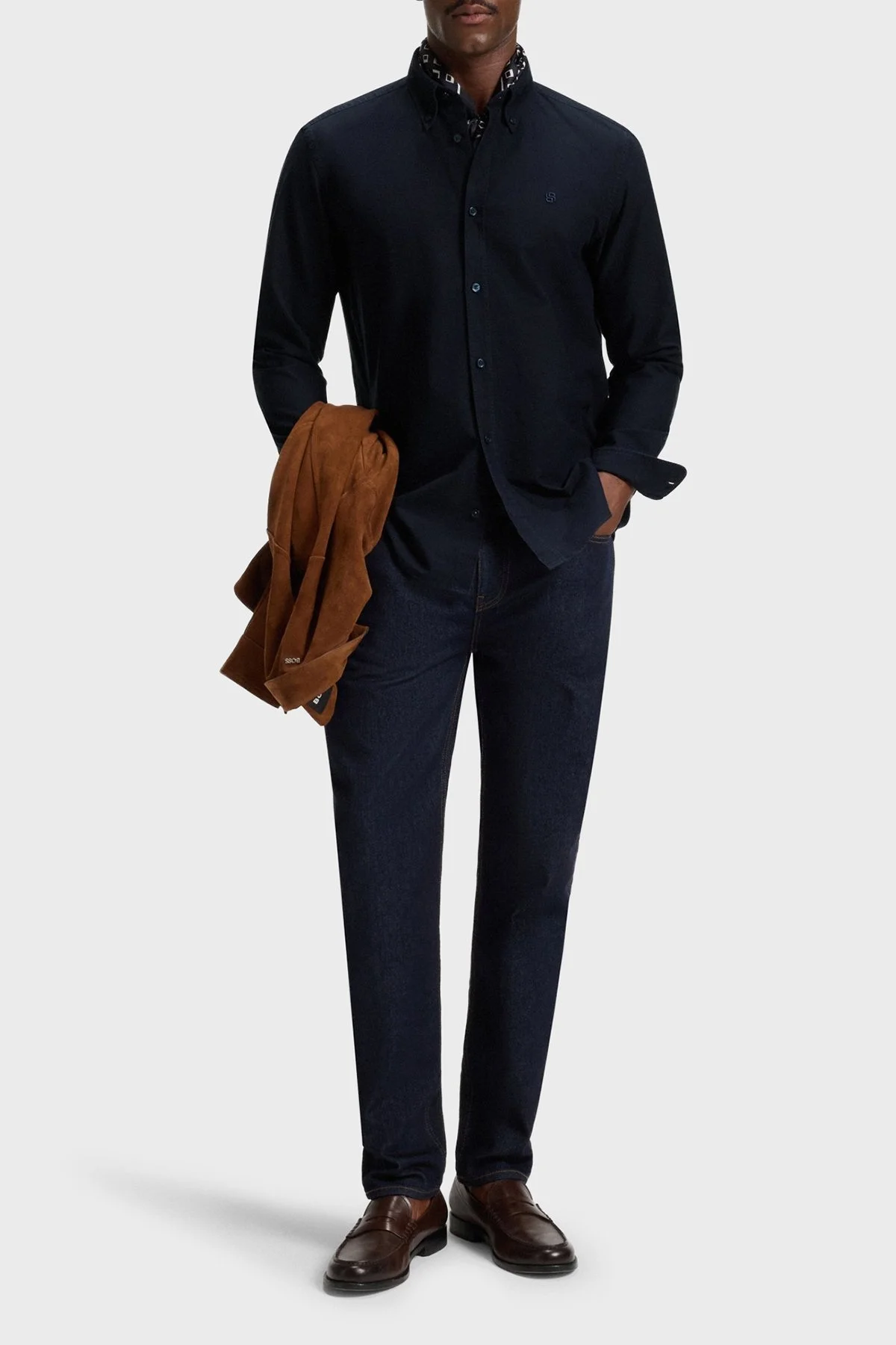 Boss Logolu % 100 Pamuk Slim Fit Düğmeli Yaka Erkek Gömlek 50544917 404 LACİVERT - 2