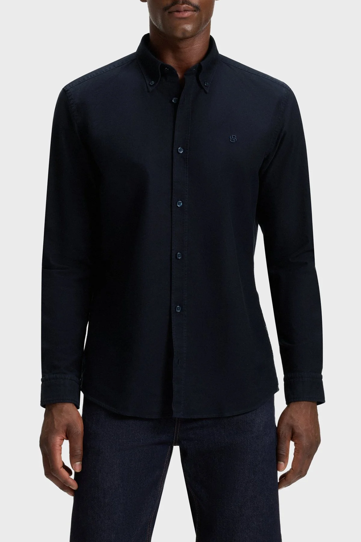 Boss Logolu % 100 Pamuk Slim Fit Düğmeli Yaka Erkek Gömlek 50544917 404 Lacivert - 1