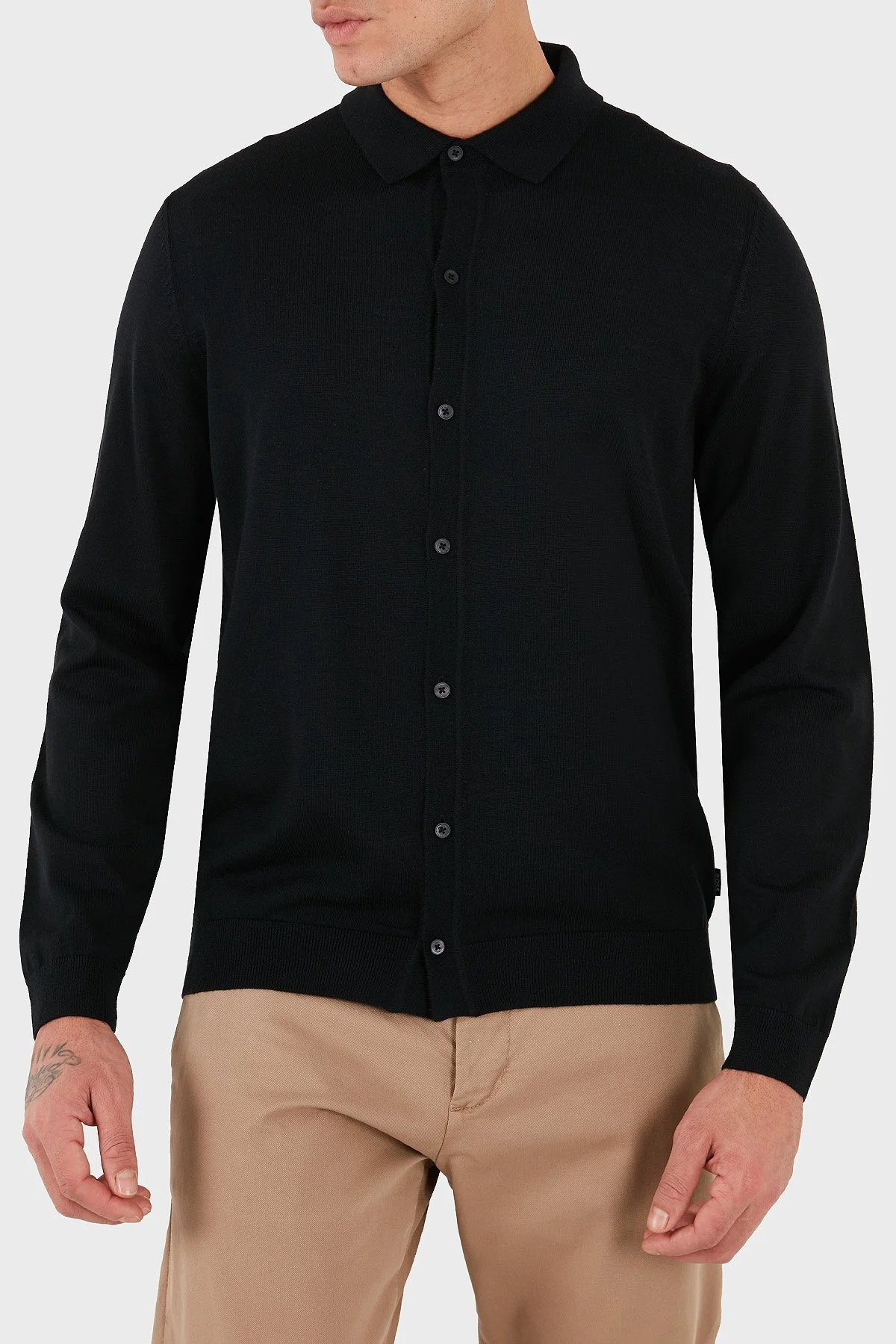 Boss Logolu % 100 Yün Regular Fit Klasik Yaka Düğmeli Erkek Hırka 50550087 001 SİYAH - 3