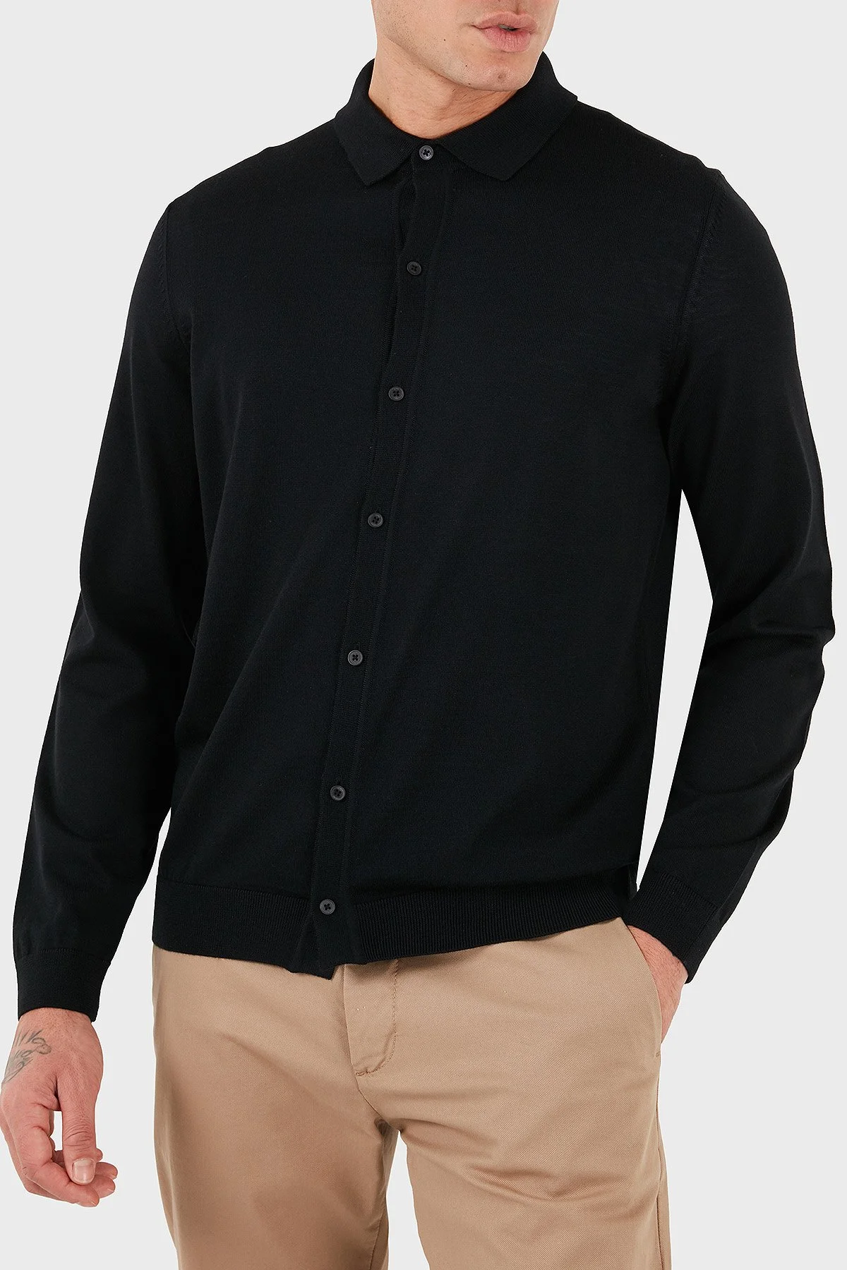 Boss Logolu % 100 Yün Regular Fit Klasik Yaka Düğmeli Erkek Hırka 50550087 001 SİYAH - 5