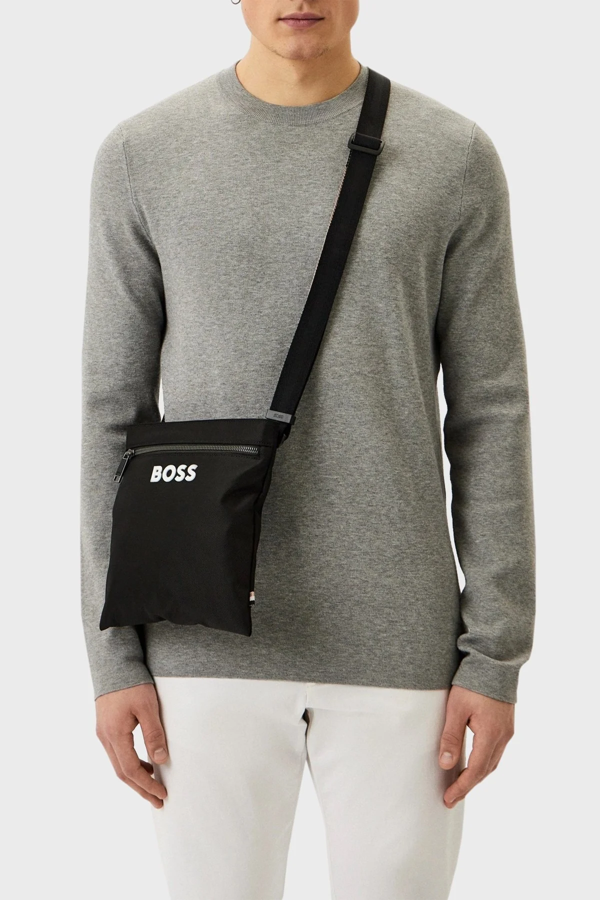 Boss Logolu Ayarlanabilir Askılı Fermuarlı Erkek Çanta 50511930 001 SİYAH - 2