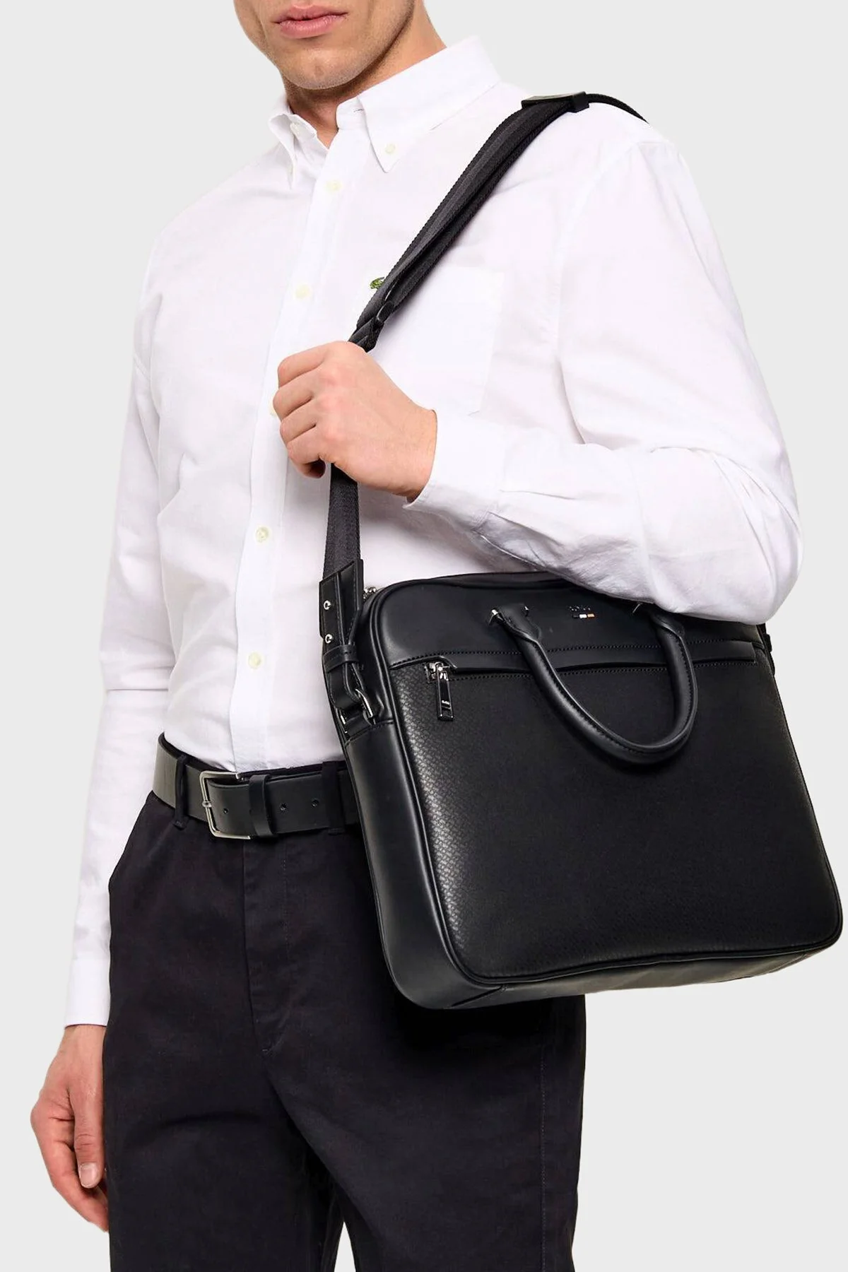 Boss Logolu Ayarlanabilir ve Çıkarılabilir Askılı Evrak Erkek Çanta 50563058 001 SİYAH - 2