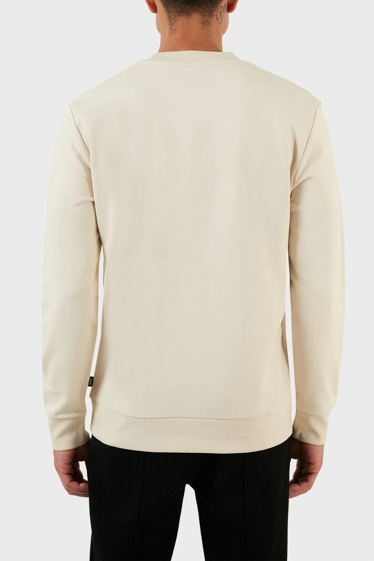 Boss Logolu Bisiklet Yaka % 100 Pamuk Oversize Erkek Sweat 50476984 131 BEJ - 5