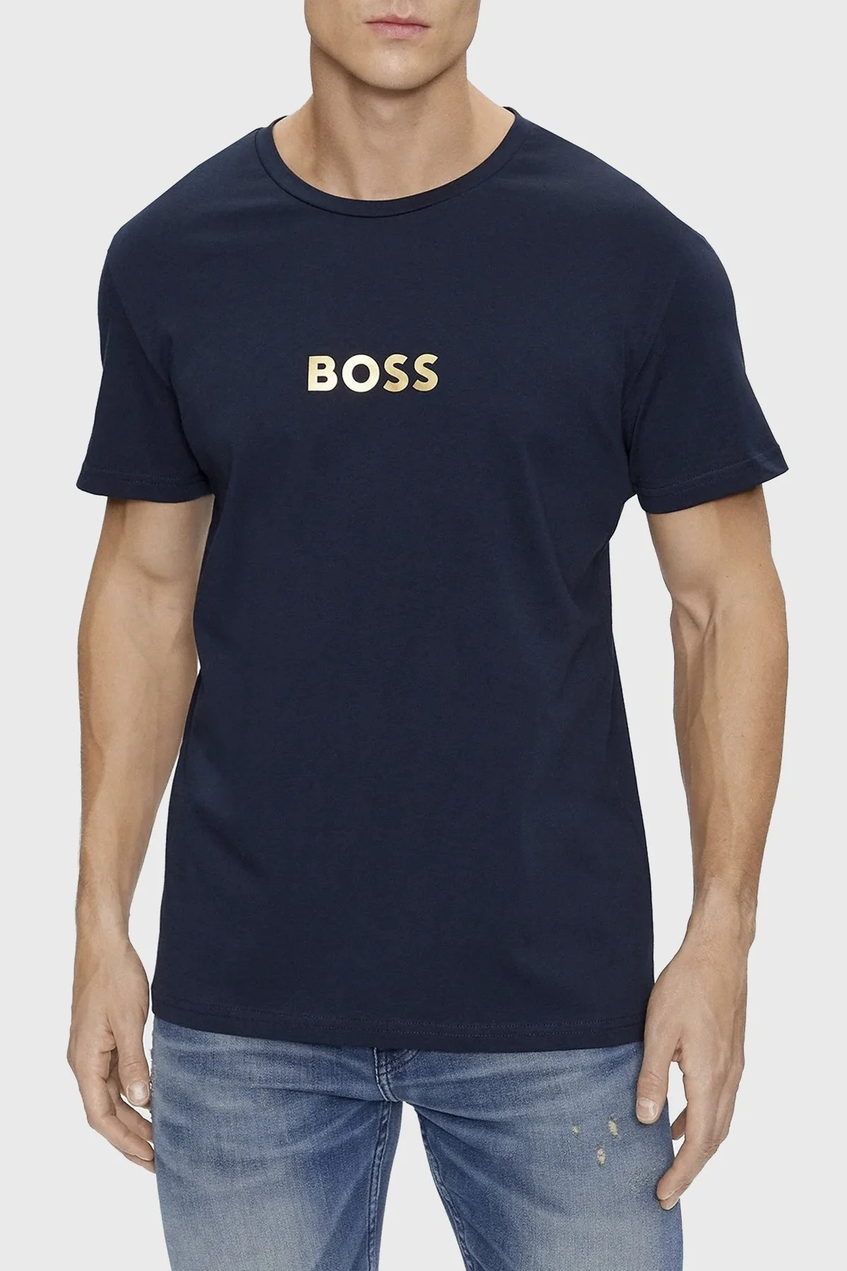 Boss Logolu Bisiklet Yaka % 100 Pamuk Regular Fit Erkek T Shirt 50484328 415 LACİVERT - 1