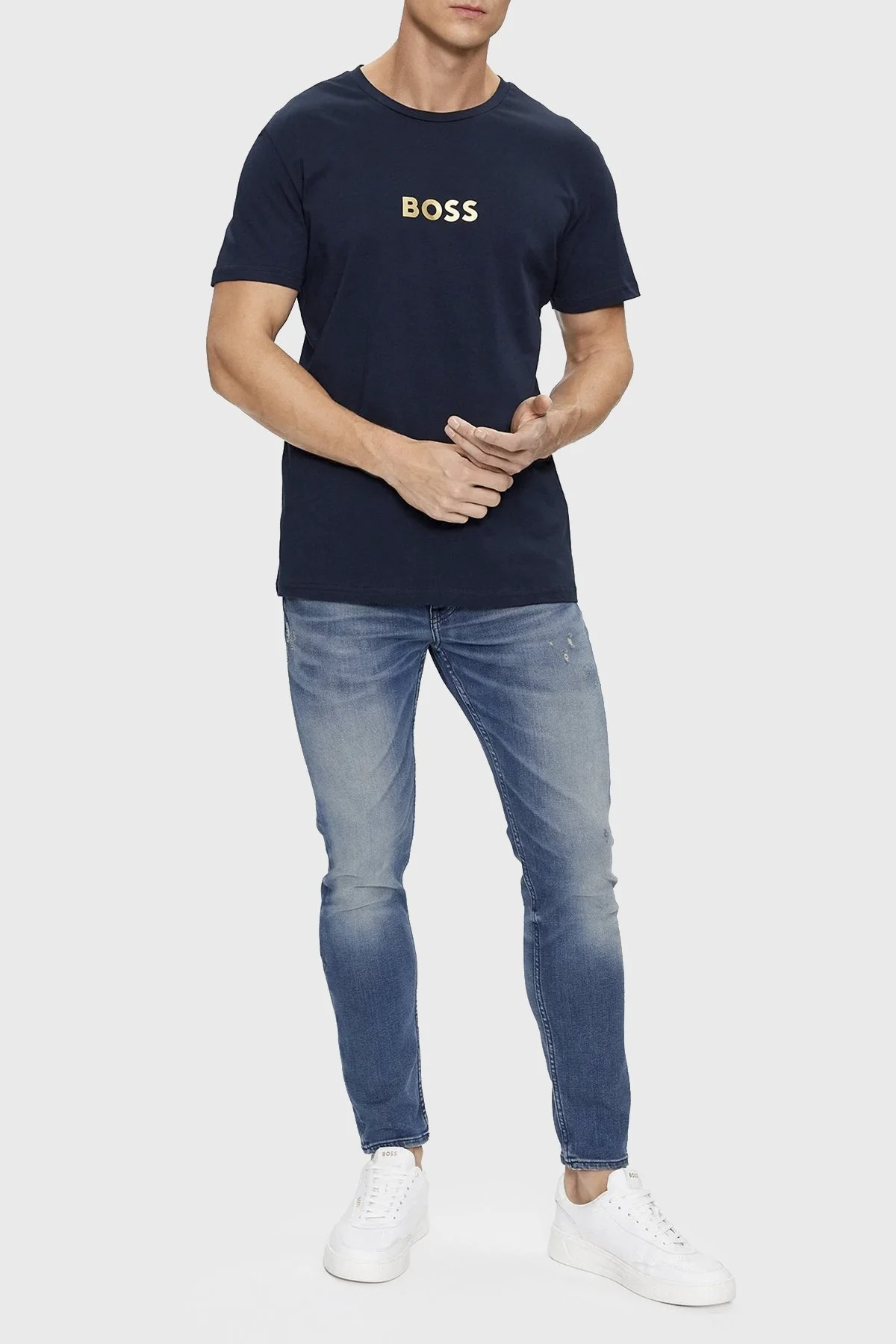 Boss Logolu Bisiklet Yaka % 100 Pamuk Regular Fit Erkek T Shirt 50484328 415 LACİVERT - 2