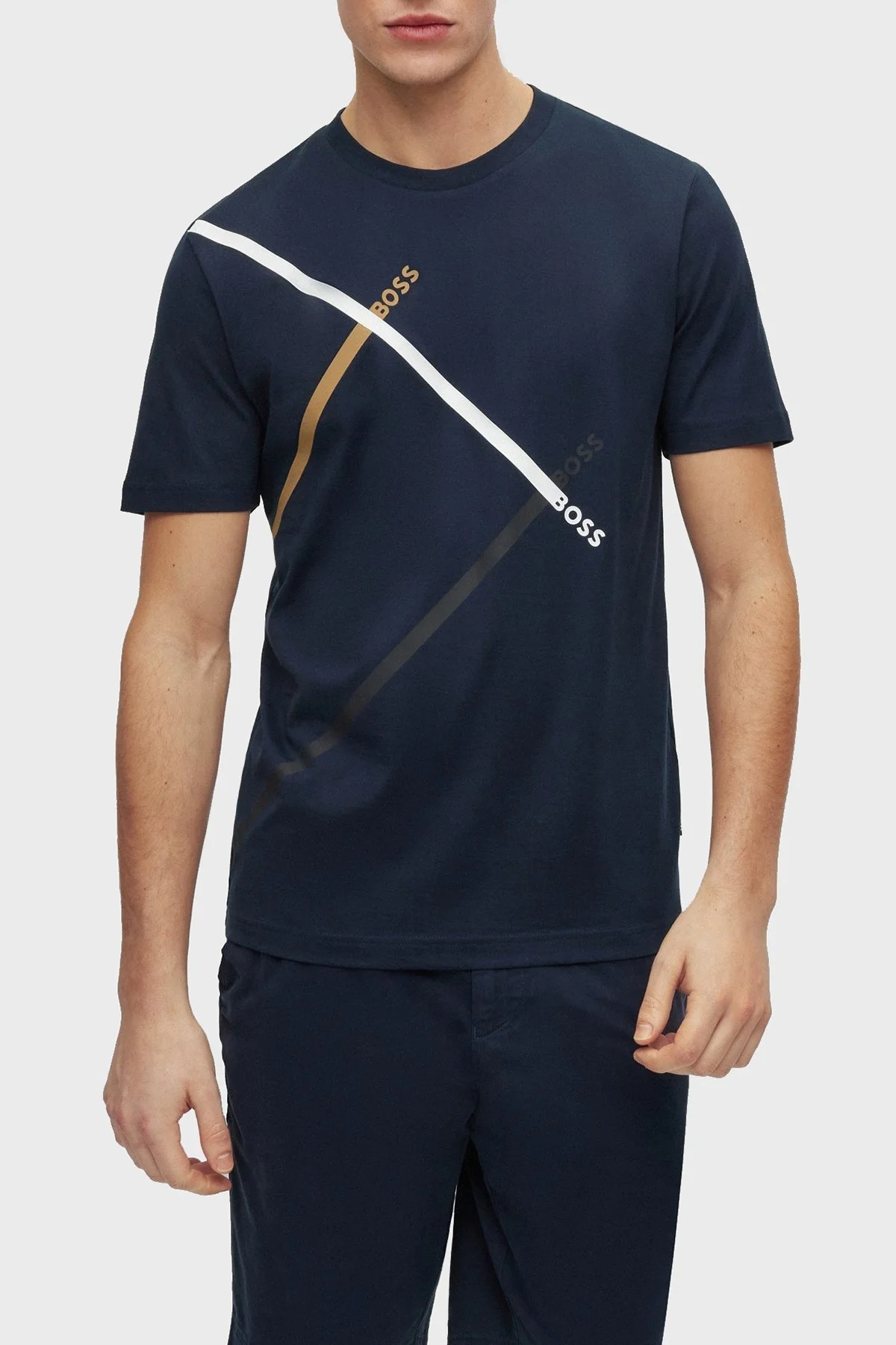 Boss Logolu Bisiklet Yaka % 100 Pamuk Regular Fit Erkek T Shirt 50486211 404 LACİVERT - 1