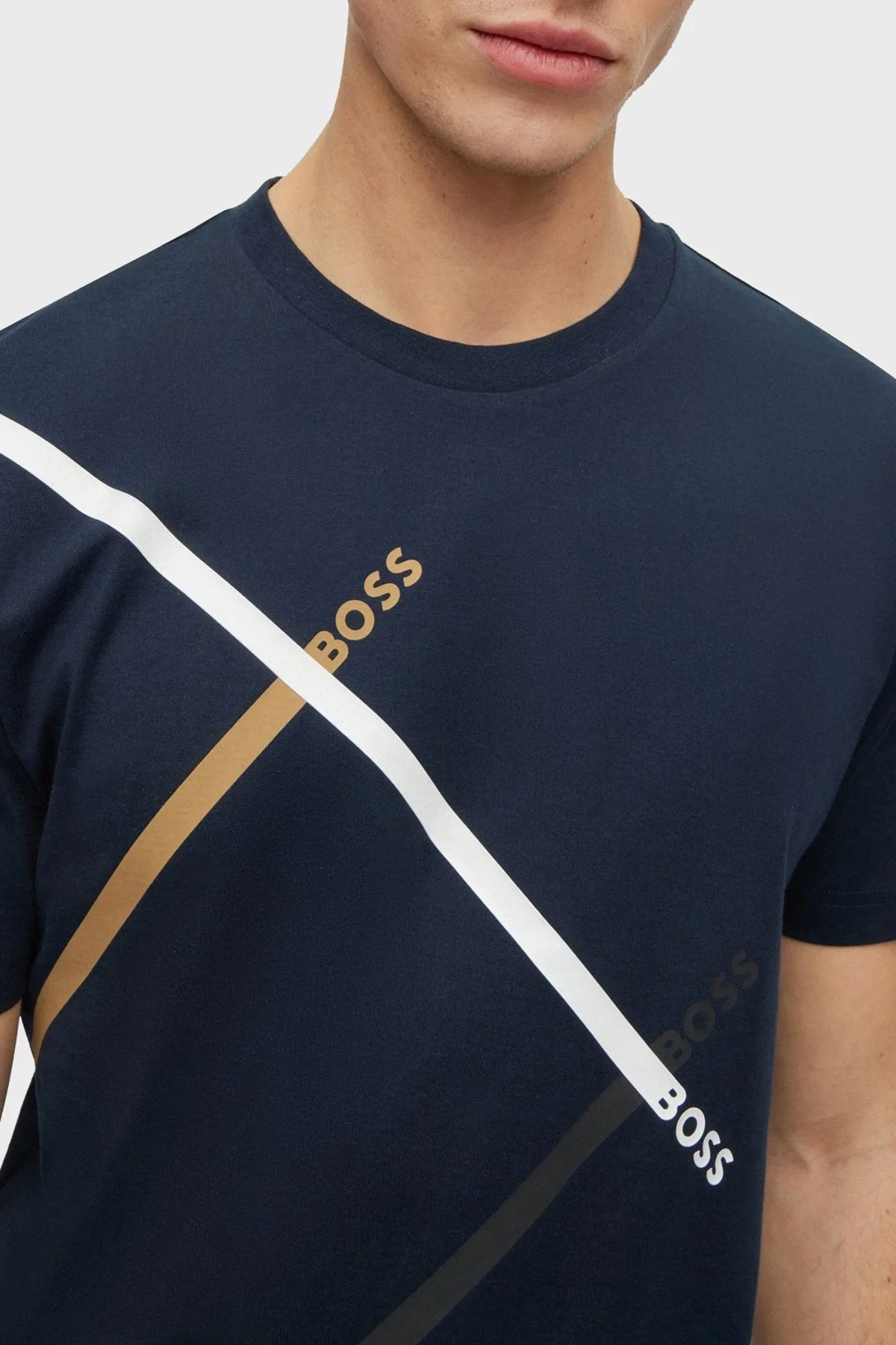 Boss Logolu Bisiklet Yaka % 100 Pamuk Regular Fit Erkek T Shirt 50486211 404 LACİVERT - 4