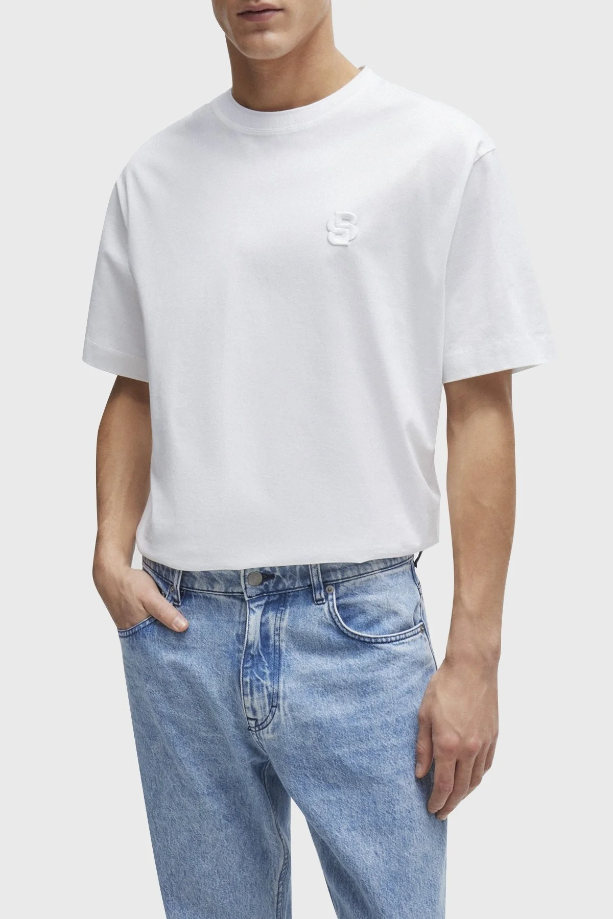 Boss Logolu Bisiklet Yaka Pamuklu Oversize Erkek T Shirt 50516951 100 BEYAZ - 1