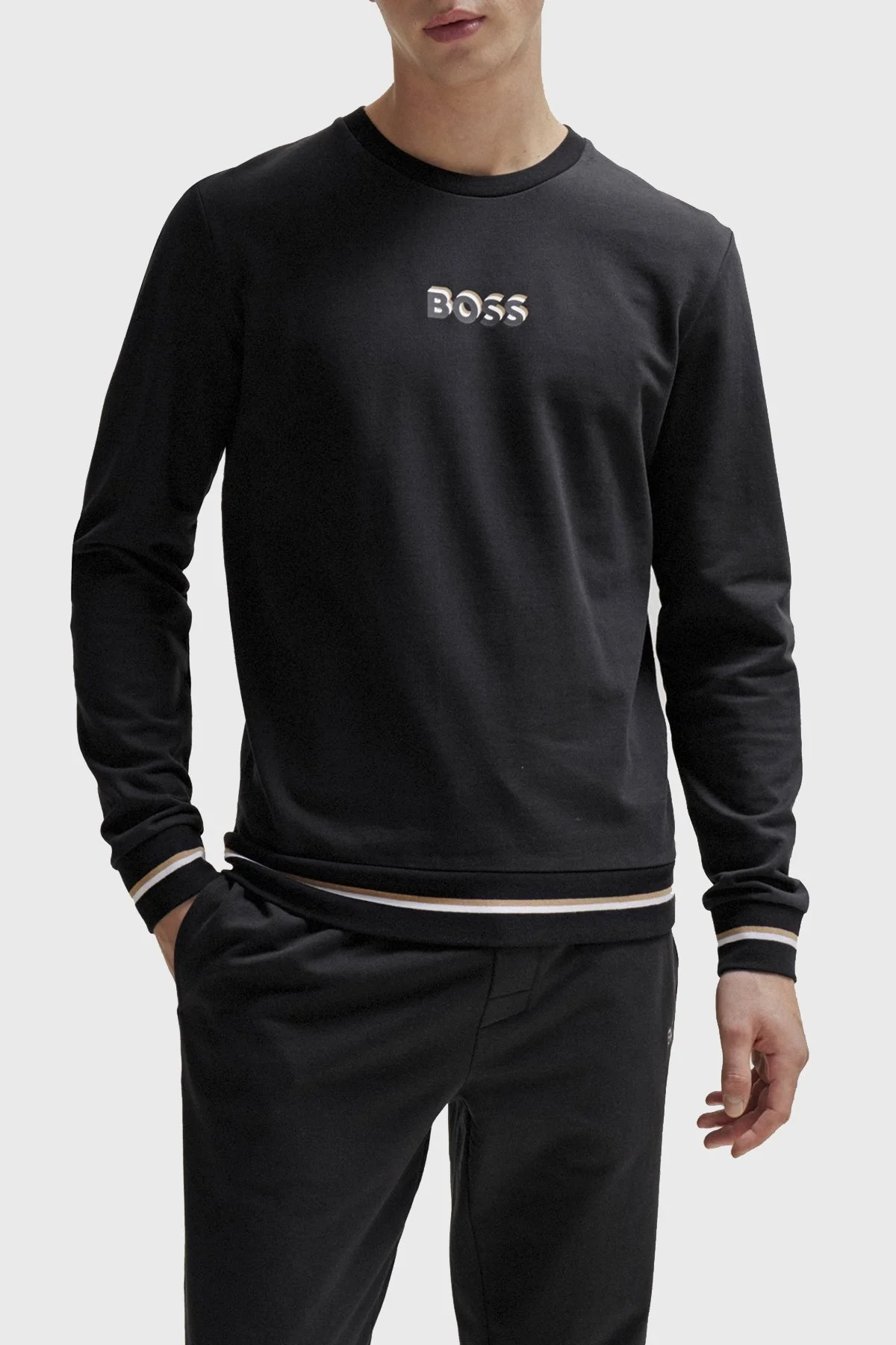 Boss Logolu Bisiklet Yaka Pamuklu Regular Fit Erkek Sweat 50510861 001 SİYAH - 1