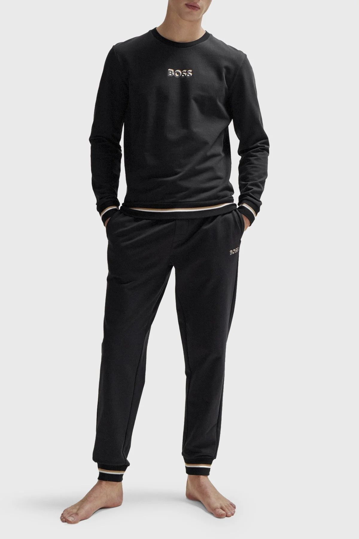 Boss Logolu Bisiklet Yaka Pamuklu Regular Fit Erkek Sweat 50510861 001 SİYAH - 2