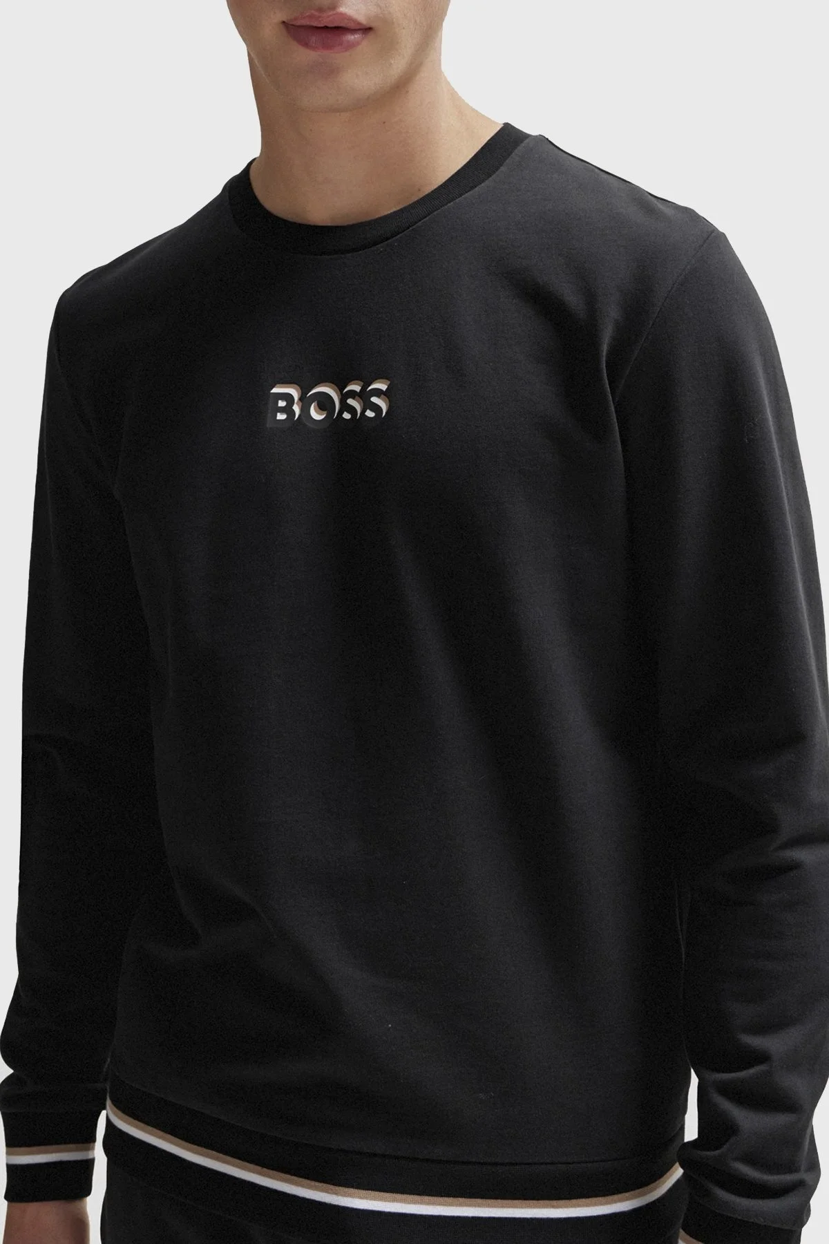 Boss Logolu Bisiklet Yaka Pamuklu Regular Fit Erkek Sweat 50510861 001 SİYAH - 4