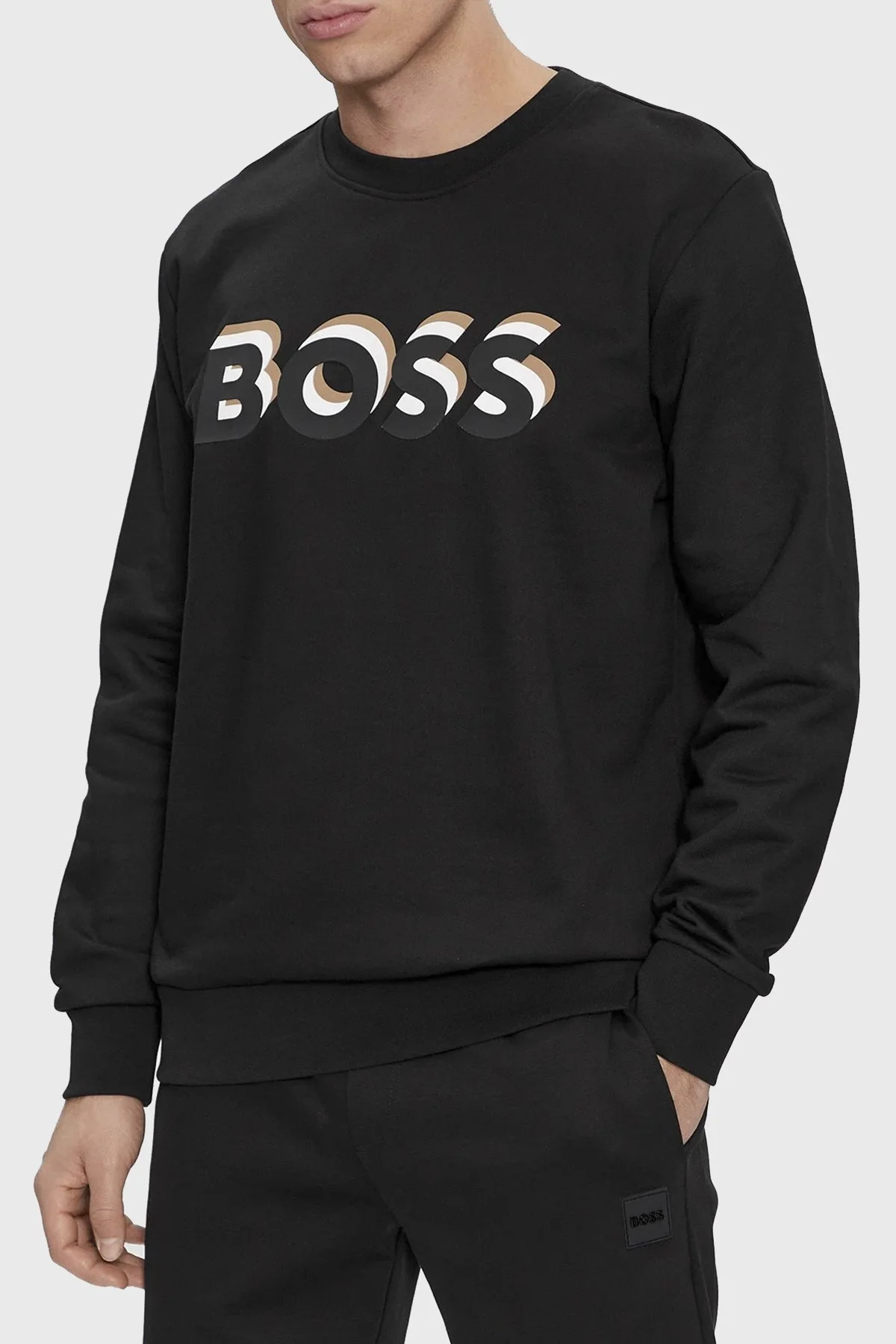 Boss Logolu Bisiklet Yaka Pamuklu Relaxed Fit Erkek Sweat 50507939 001 SİYAH - 1