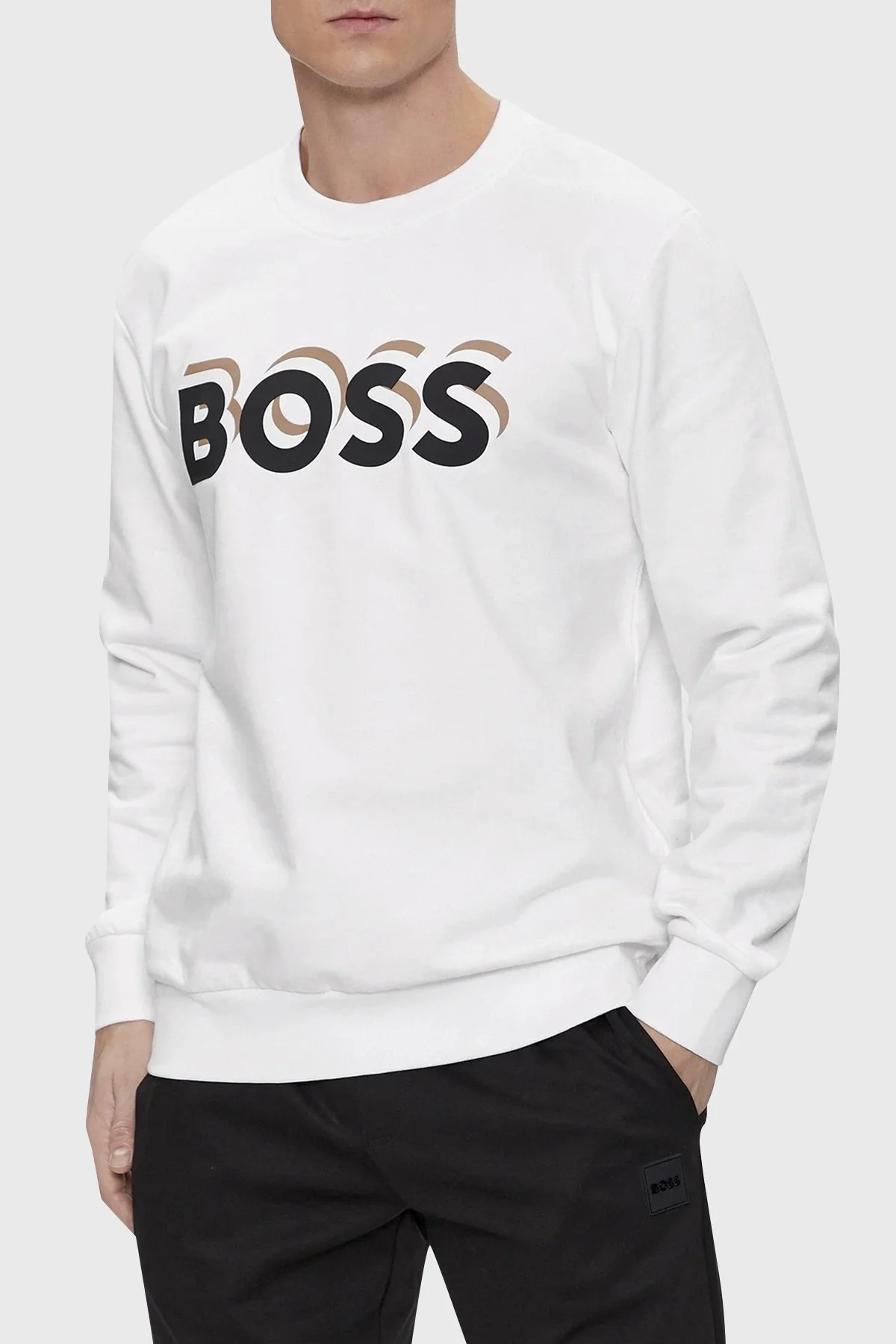 Boss Logolu Bisiklet Yaka Pamuklu Relaxed Fit Erkek Sweat 50507939 100 BEYAZ - 1
